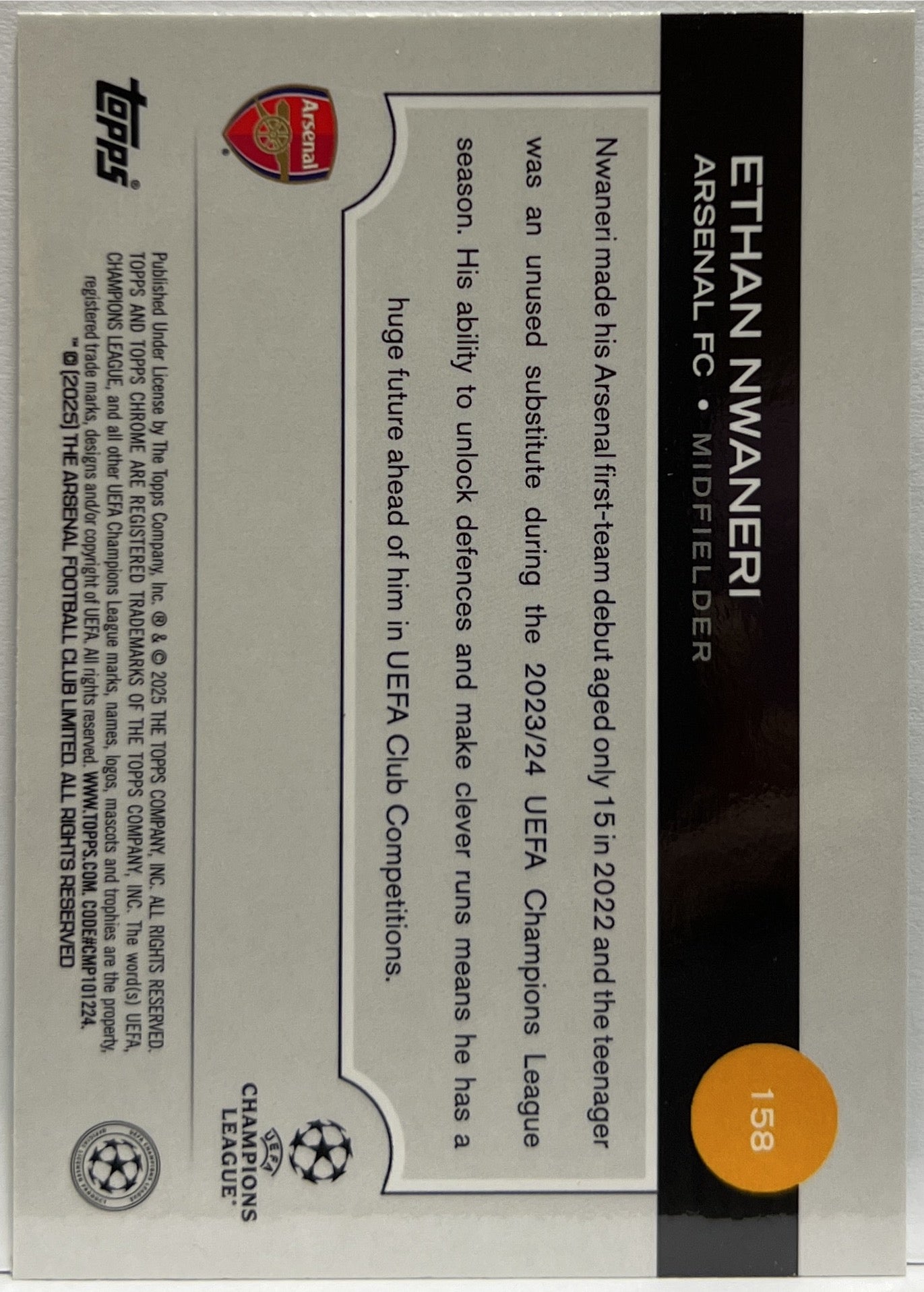 Ethan Nwaneri 96/99 Rookie Green Lava Topps Chrome UCC 2024/25