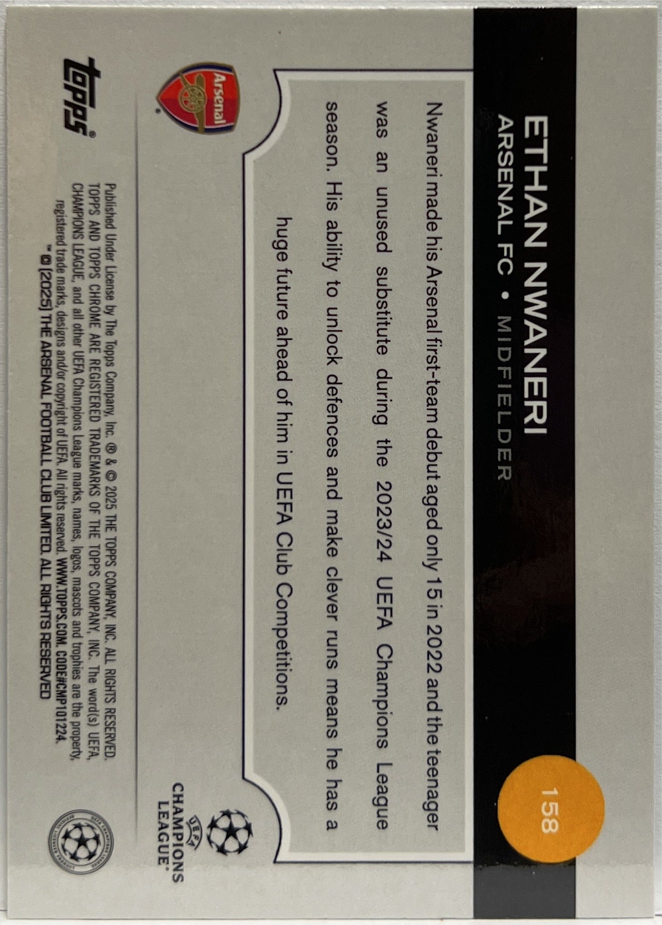 Ethan Nwaneri 49/199 Rookie Aqua Topps Chrome UCC 2024/25