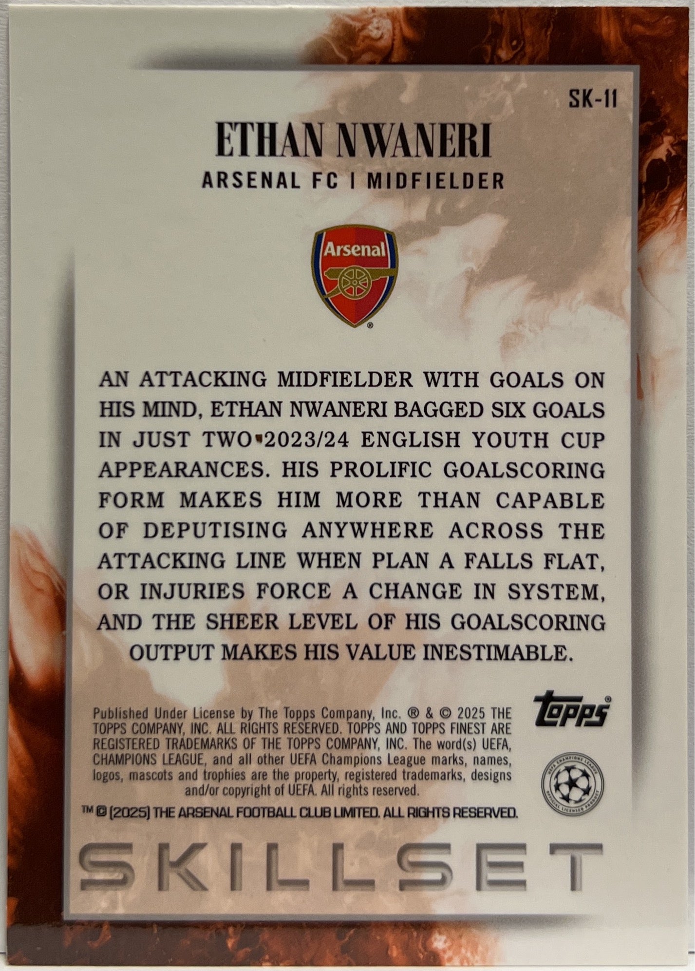 Ethan Nwaneri 169/299 Rookie Skillset Purple Topps Finest UCC 2024/25