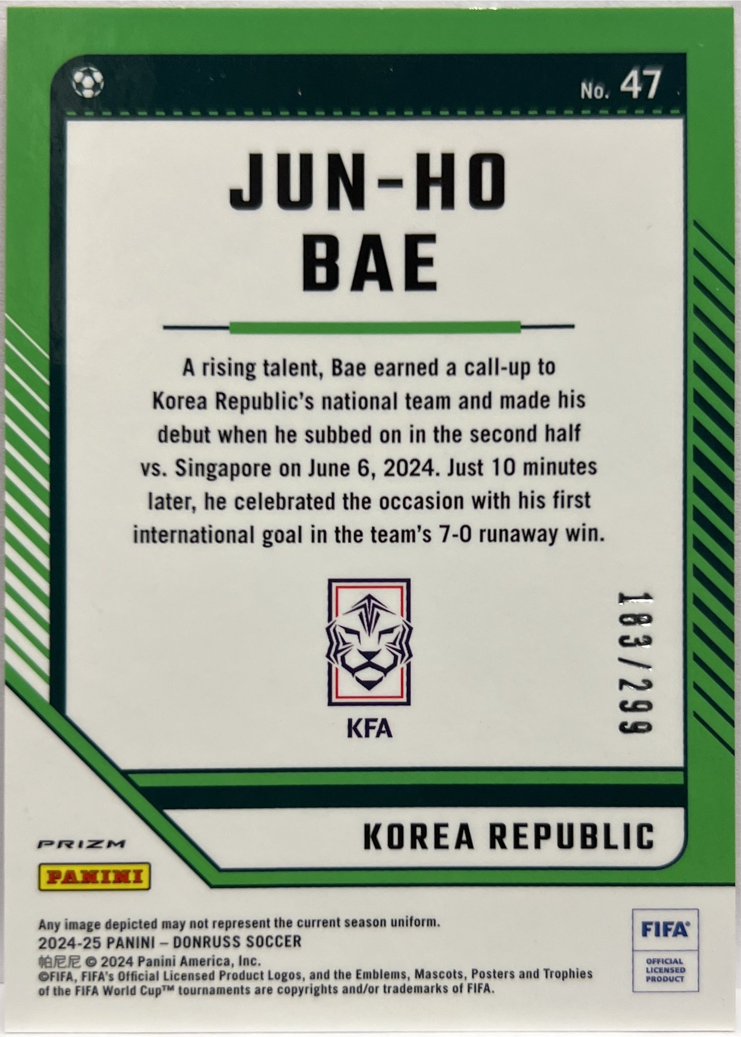 Jun Ho Bae 183/299 Optic Red Donruss Fifa 2024/25