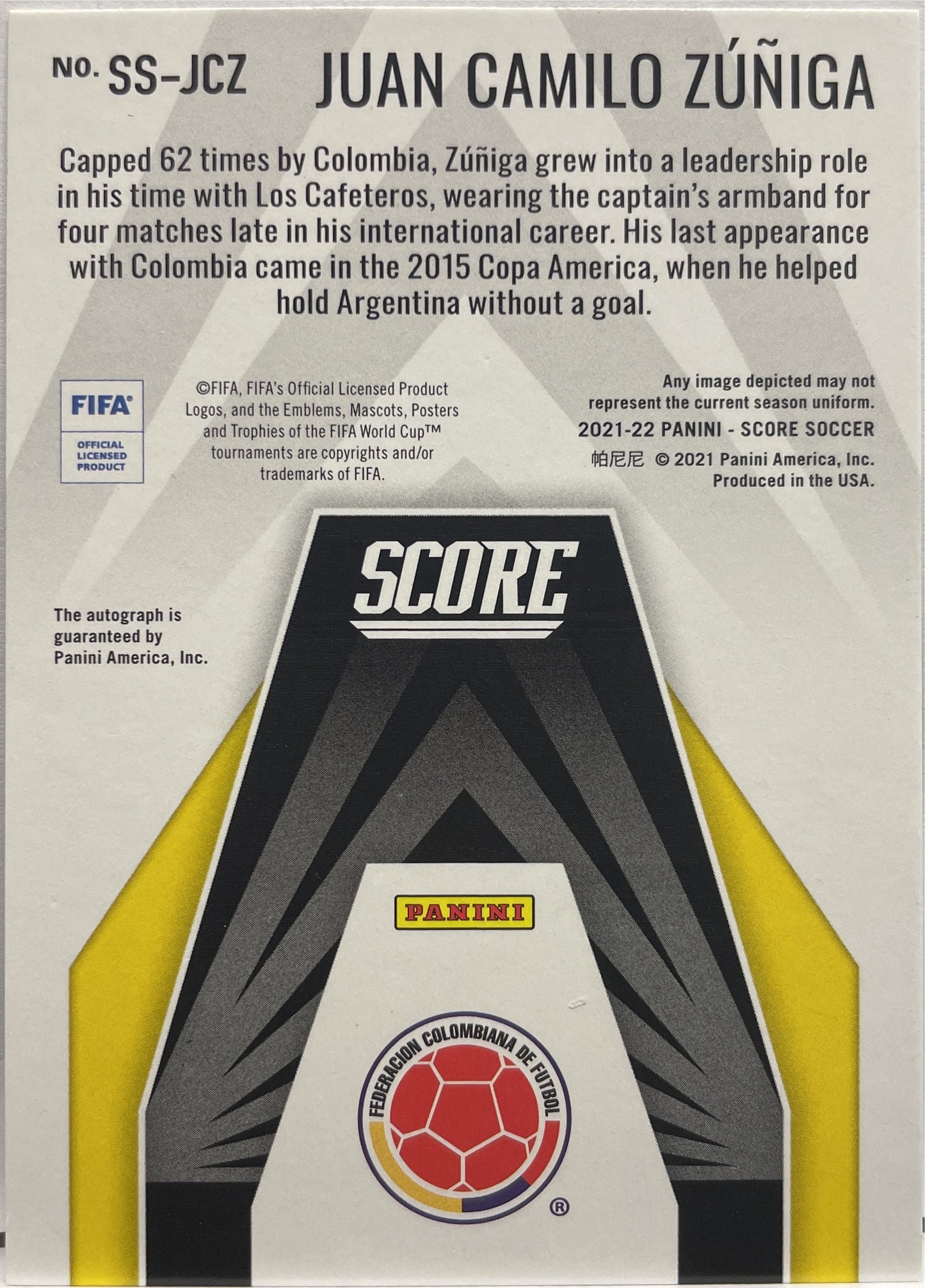 Juan Camilo Zuniga 112/199 Autograph Signatures Score Fifa 2021/22