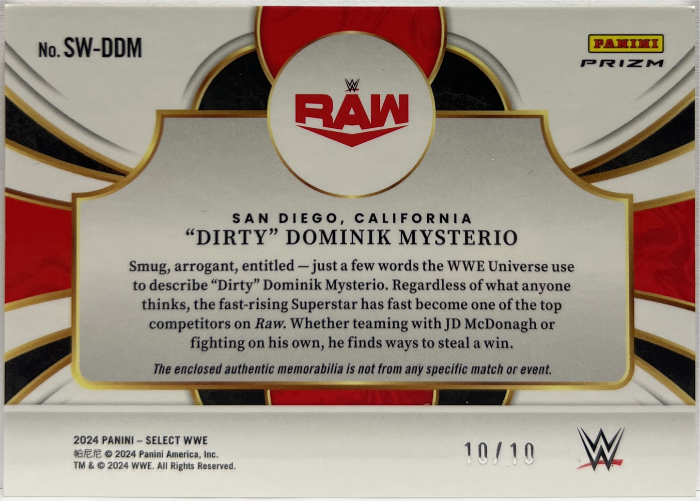 Dirty Dominik Mysterio 10/10 Patch Swatches Gold Select WWE 2024