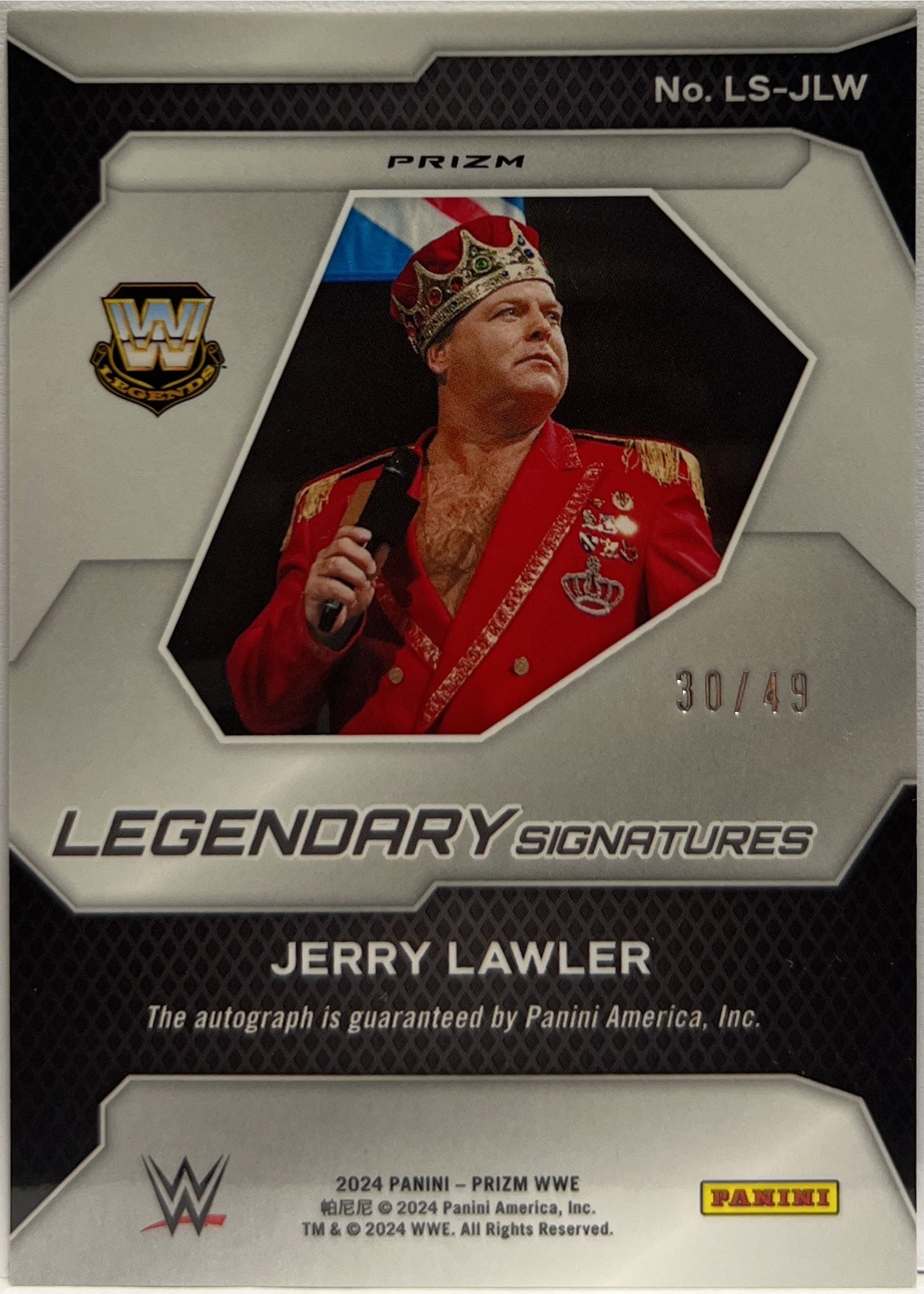 Jerry Lawler 30/49 Autograph Legendary Signatures Blue Panini Prizm WWE 2024