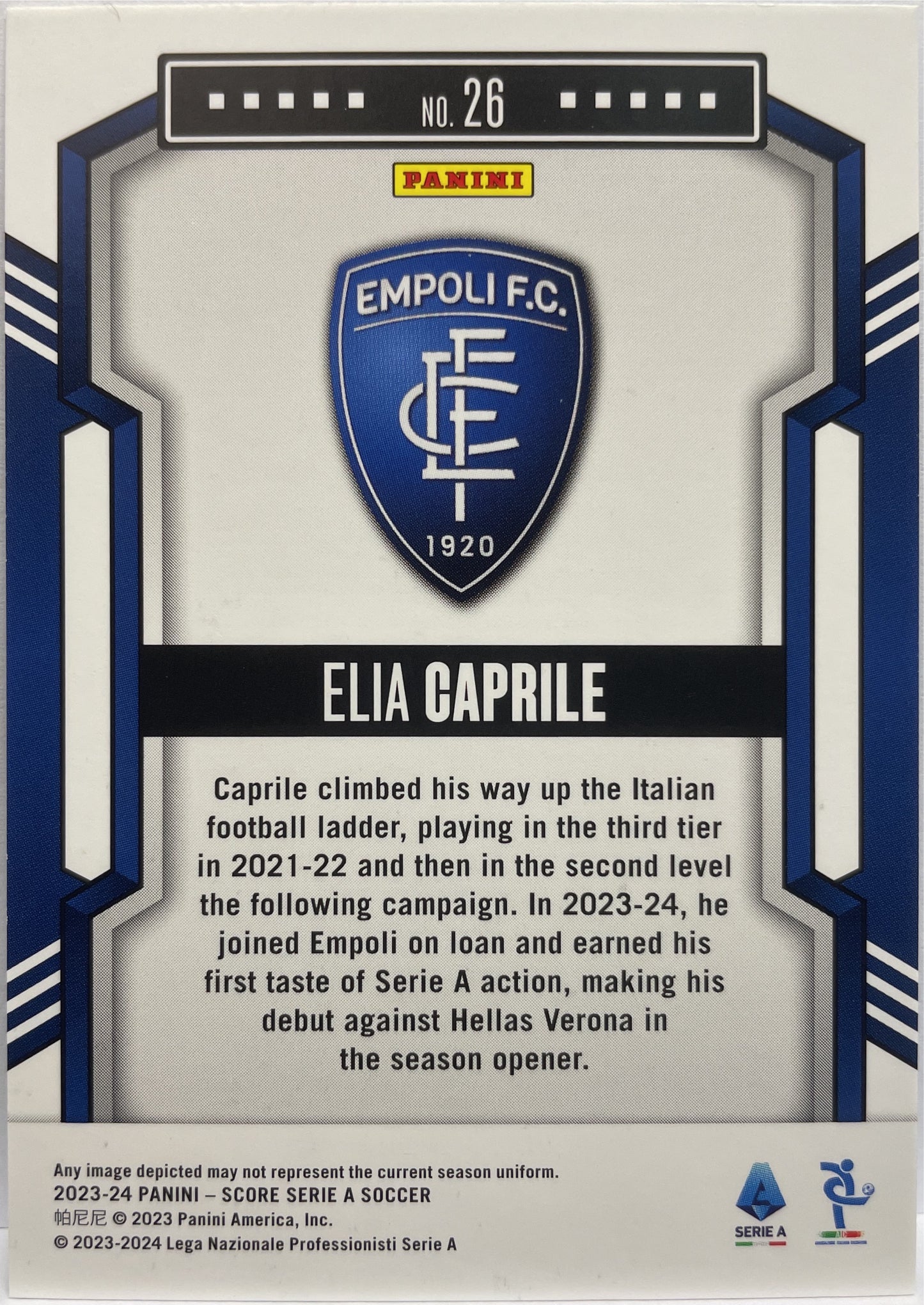 Elia Caprile 8/15 Rookie Swirl Score Serie A 2023/24