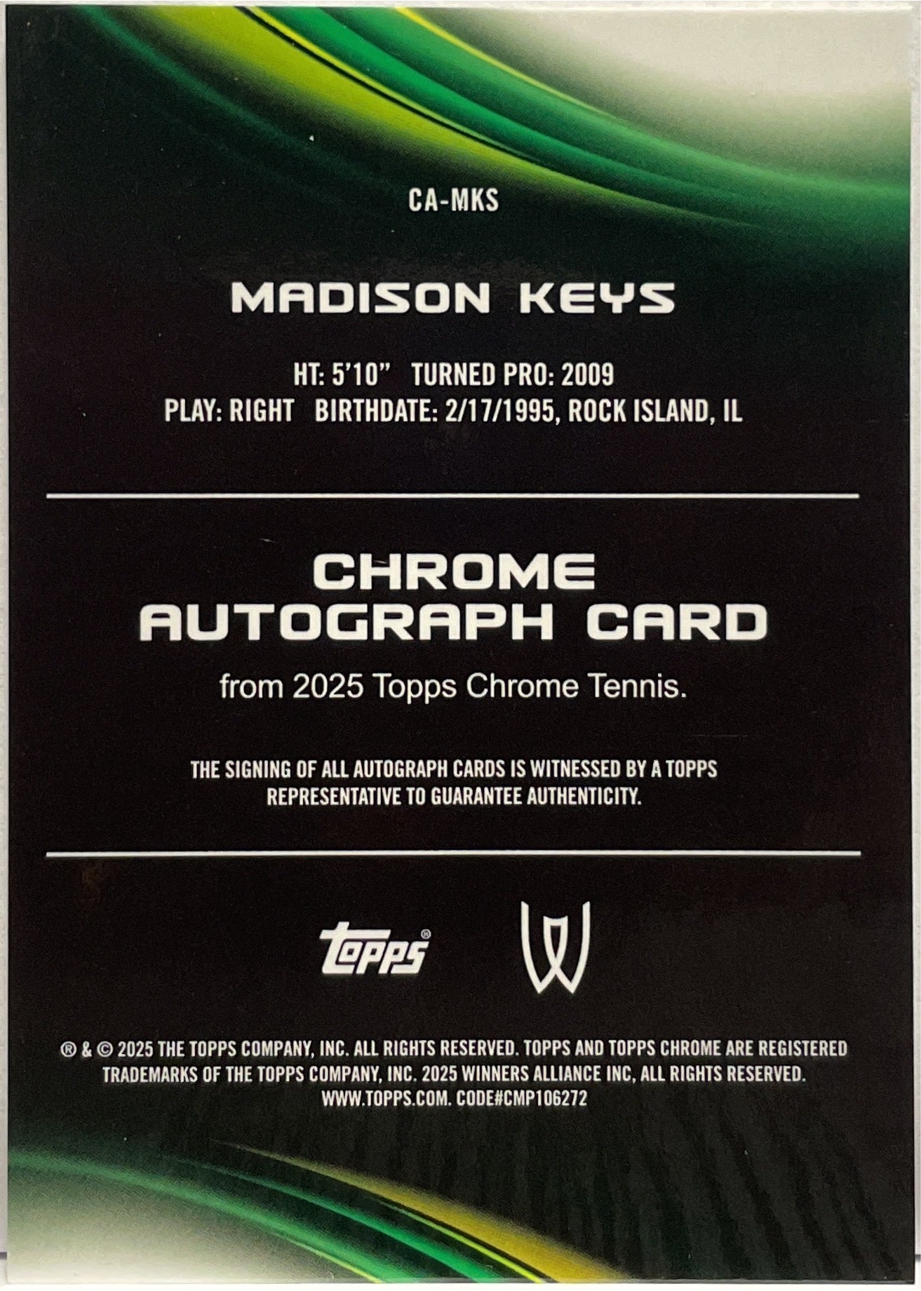 Madison Keys 91/99 Autograph Topps Chrome Tennis 2025
