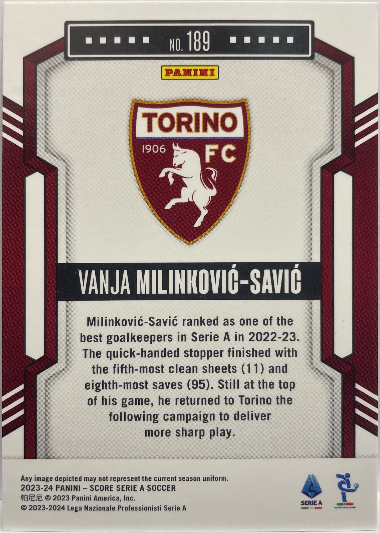 Vanja Milinkovic-Savic 4/15 Purple Laser Score Serie A 2023/24