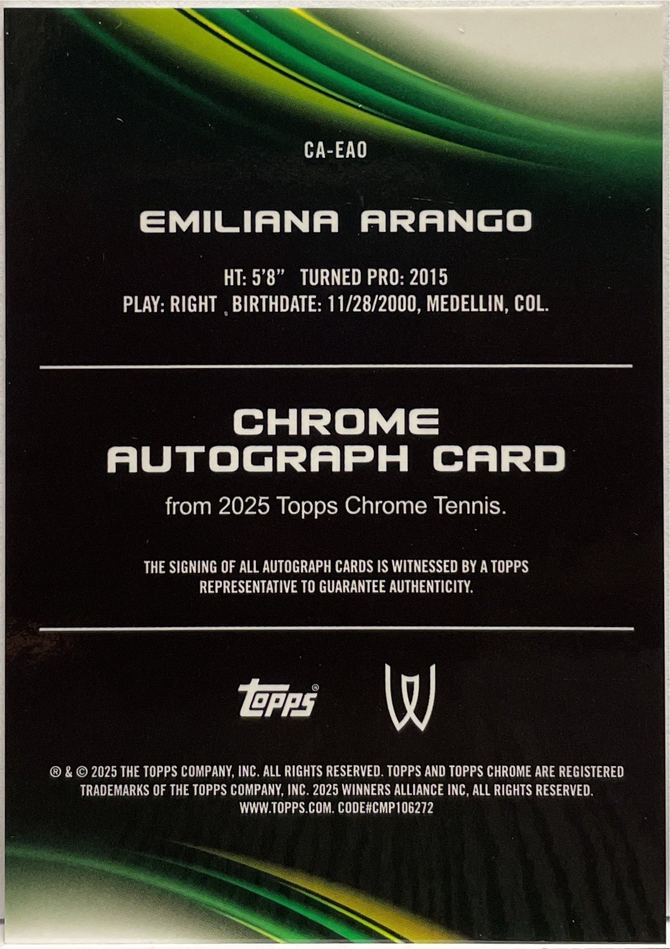 Emiliana Arango 63/150 Autograph Blue Topps Chrome Tennis 2025