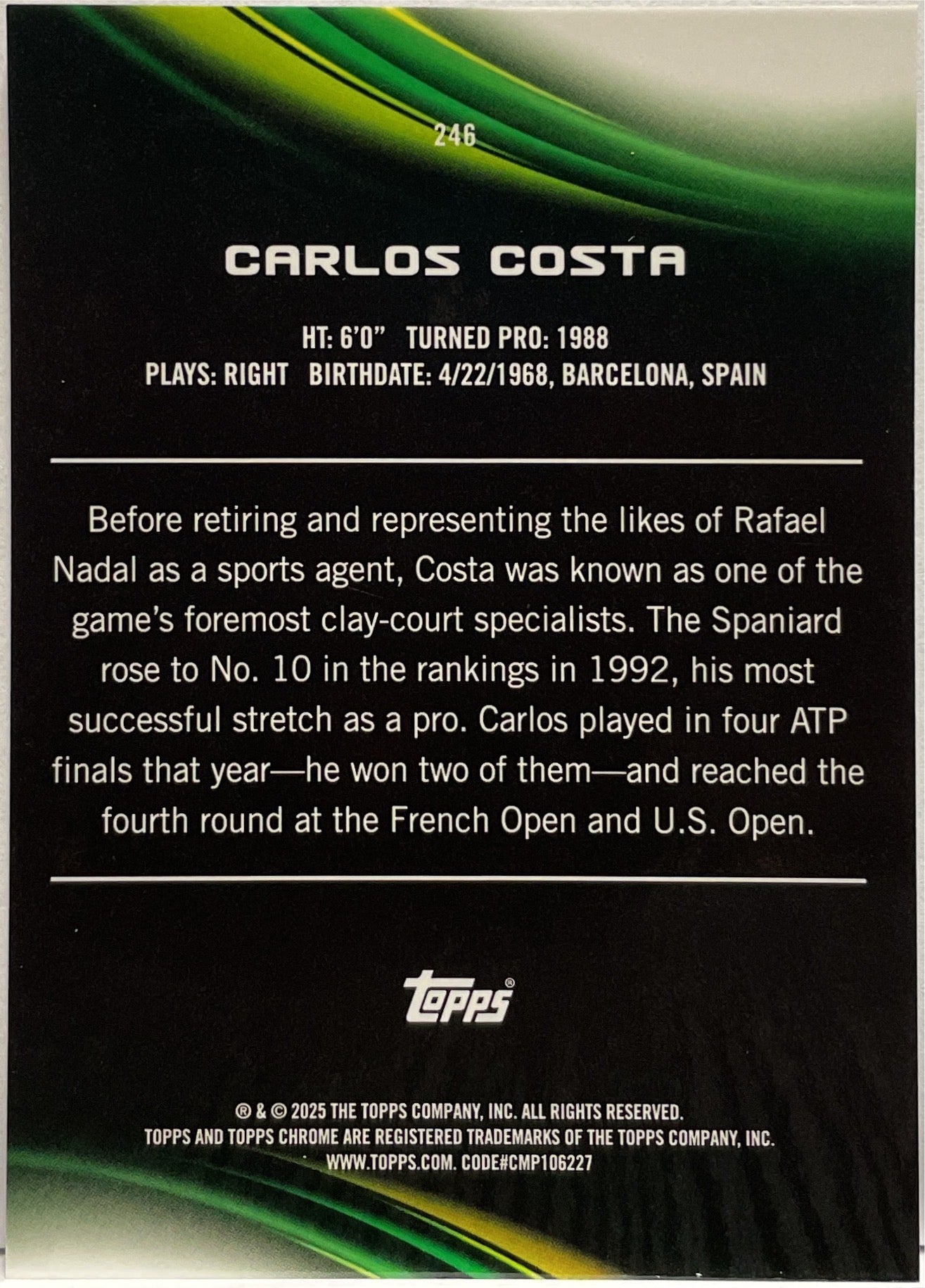 Carlos Costa -4/0 Frozenfractor Topps Chrome Tennis 2025