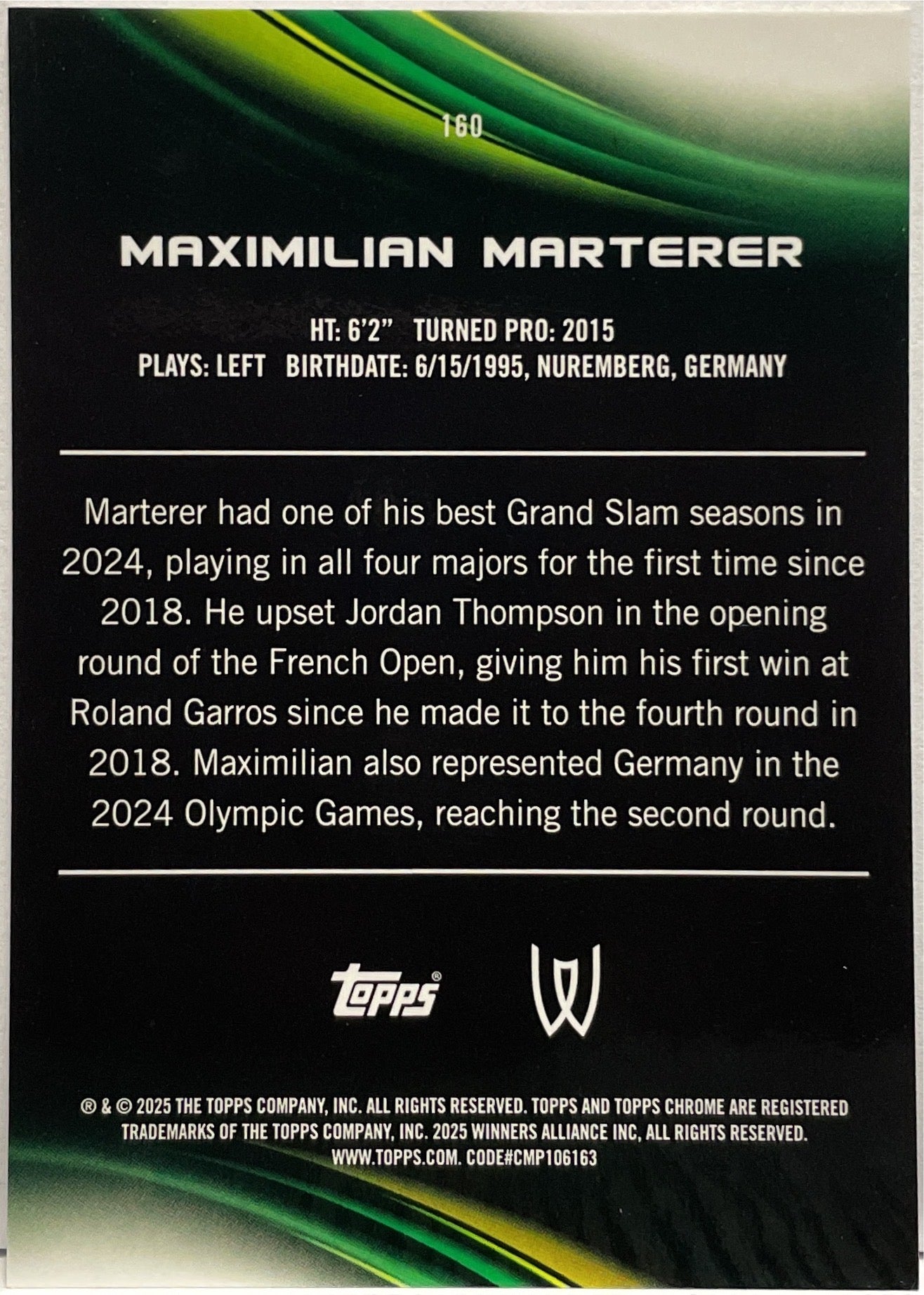Maximilian Marterer 1/5 Red Topps Chrome Tennis 2025