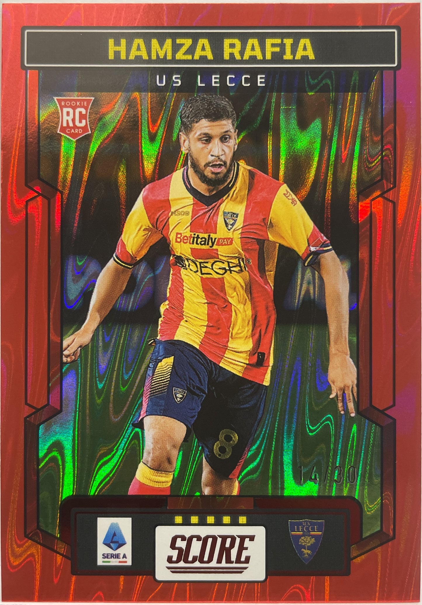 Hamza Rafia 14/30 Rookie Red Swirl Score Serie A 2023/24