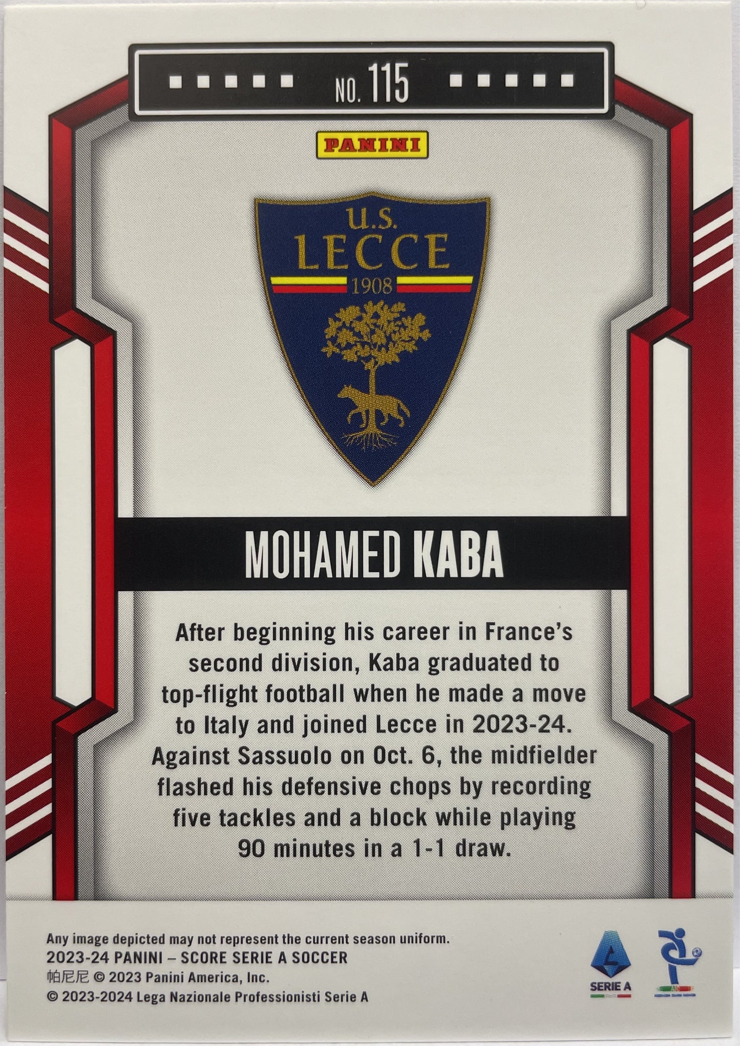 Mohamed Kaba 29/30 Rookie Red Swirl Score Serie A 2023/24