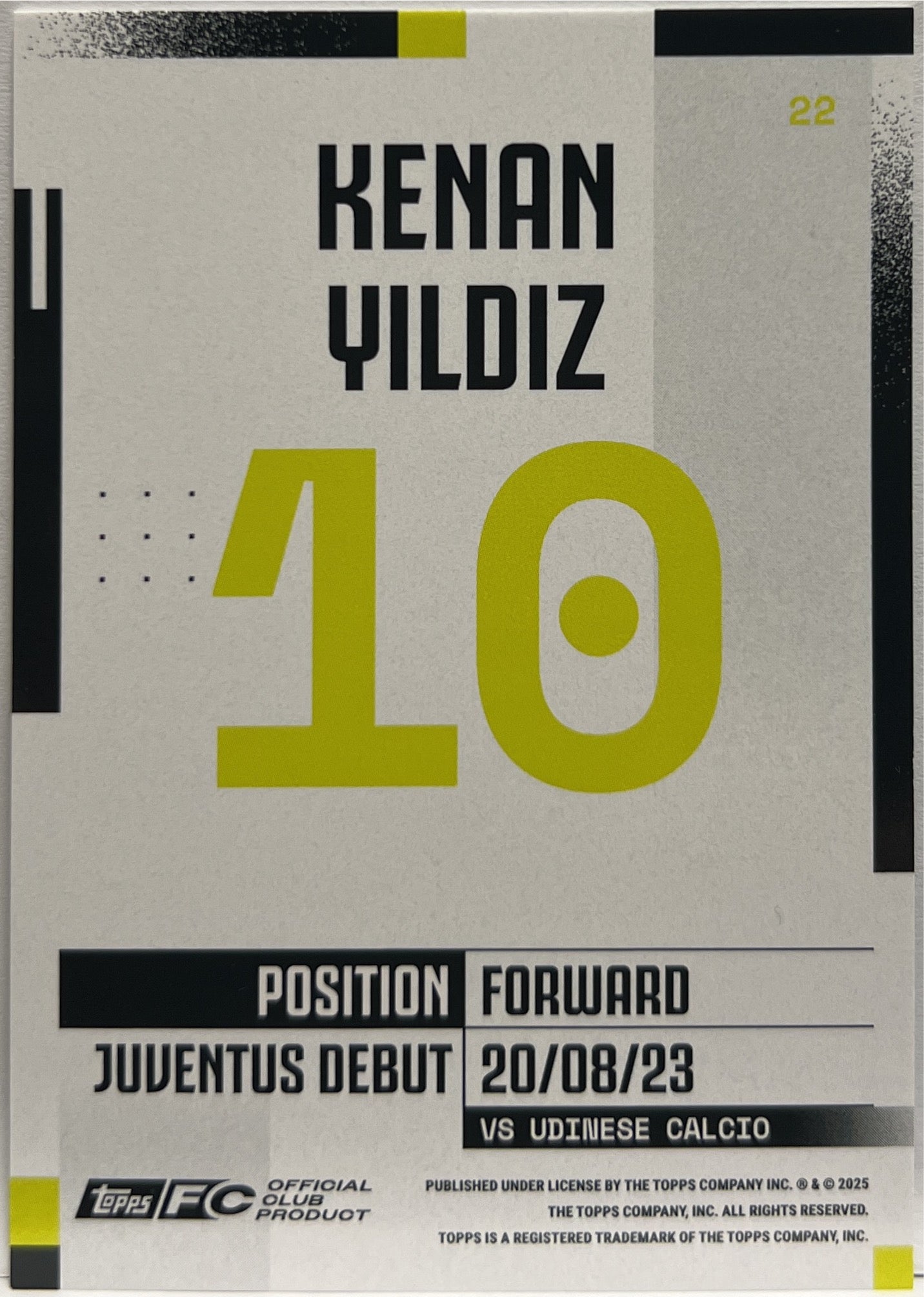 Kenan Yildiz 34/50 Gold Topps Juventus Premium Team Set 2024/25