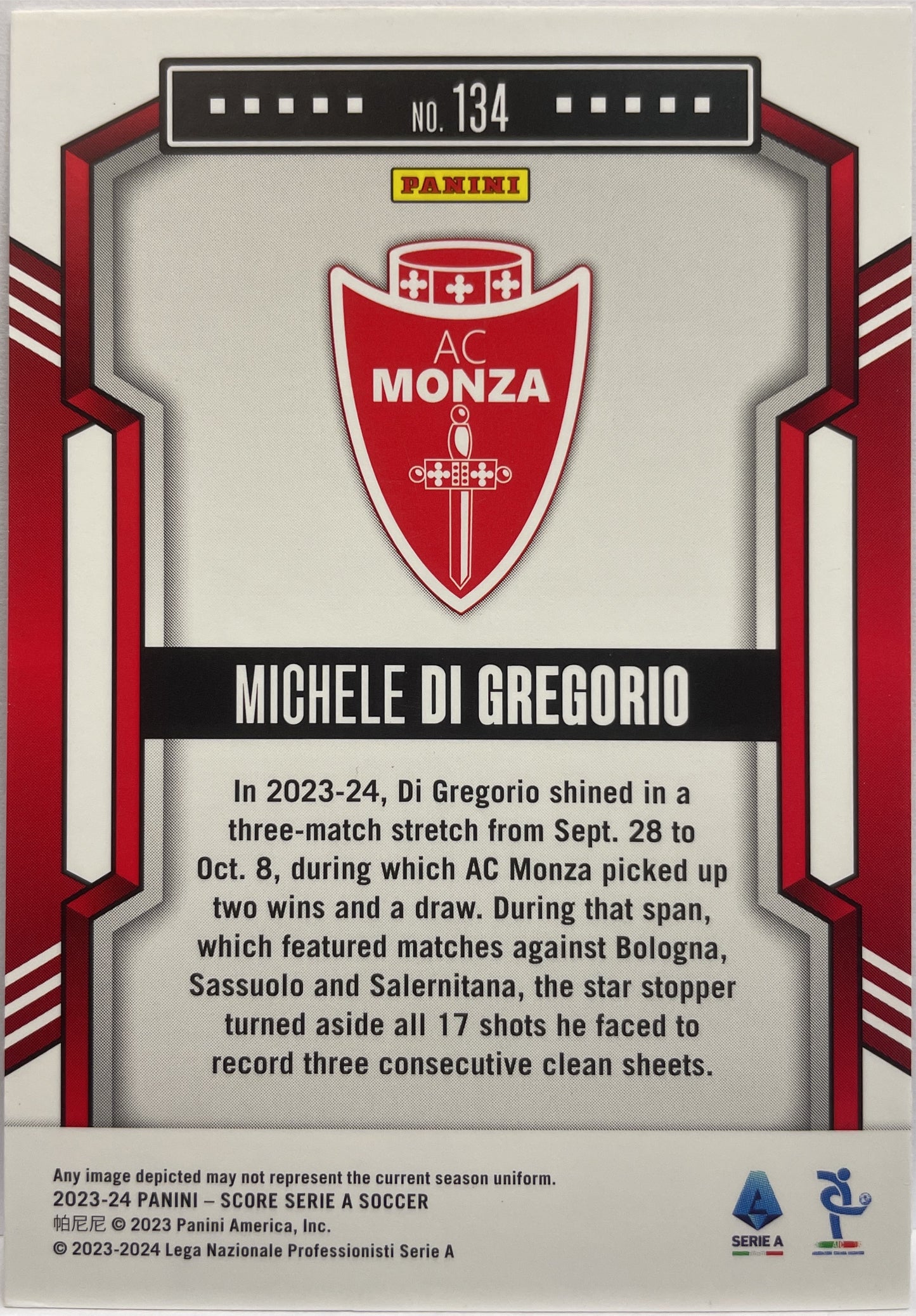 Michele Di Gregorio 2/30 Red Swirl Score Serie A 2023/24