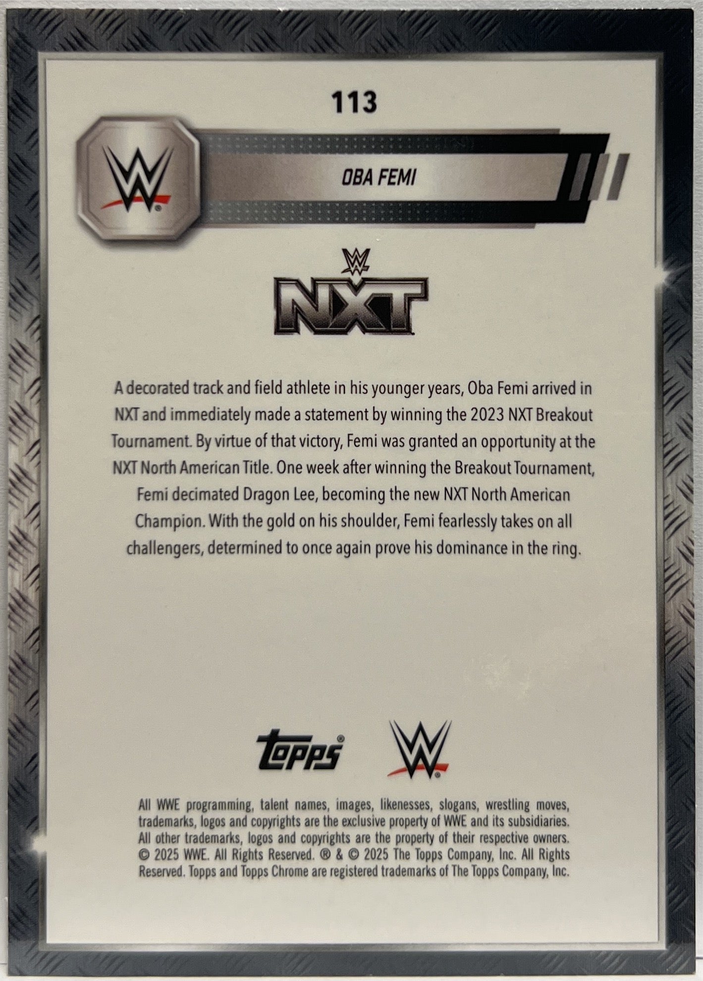 Oba Femi 198/199 Aqua Shimmer Topps Chrome WWE 2025