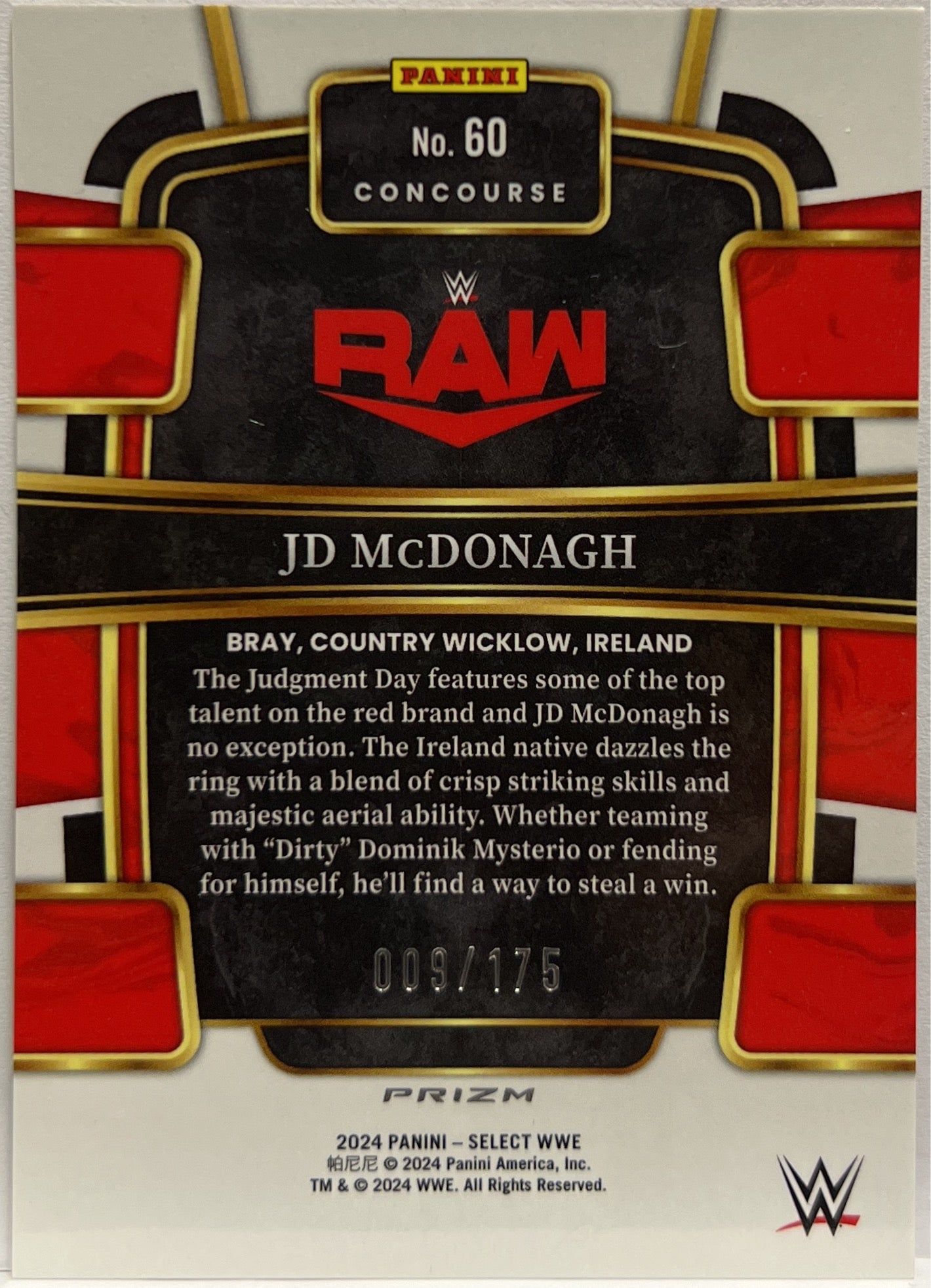 JD McDonagh 9/175 Concourse Red Select WWE 2024