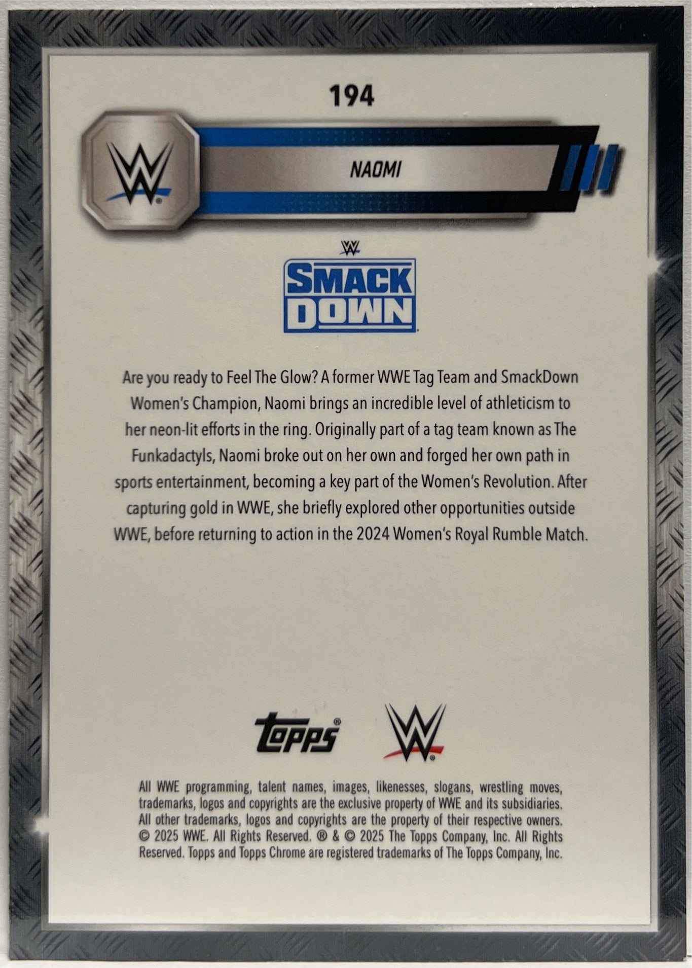 Naomi 57/199 Aqua Shimmer Topps Chrome WWE 2025