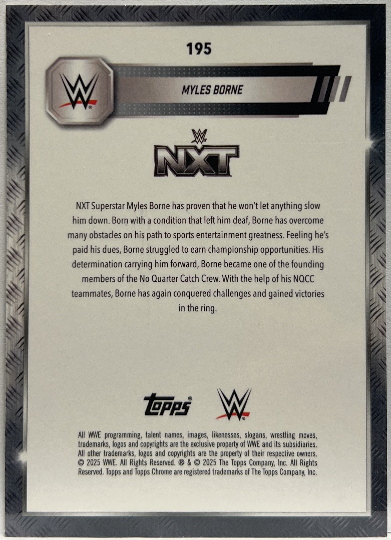 Myles Borne 126/179 Green Topps Chrome WWE 2025