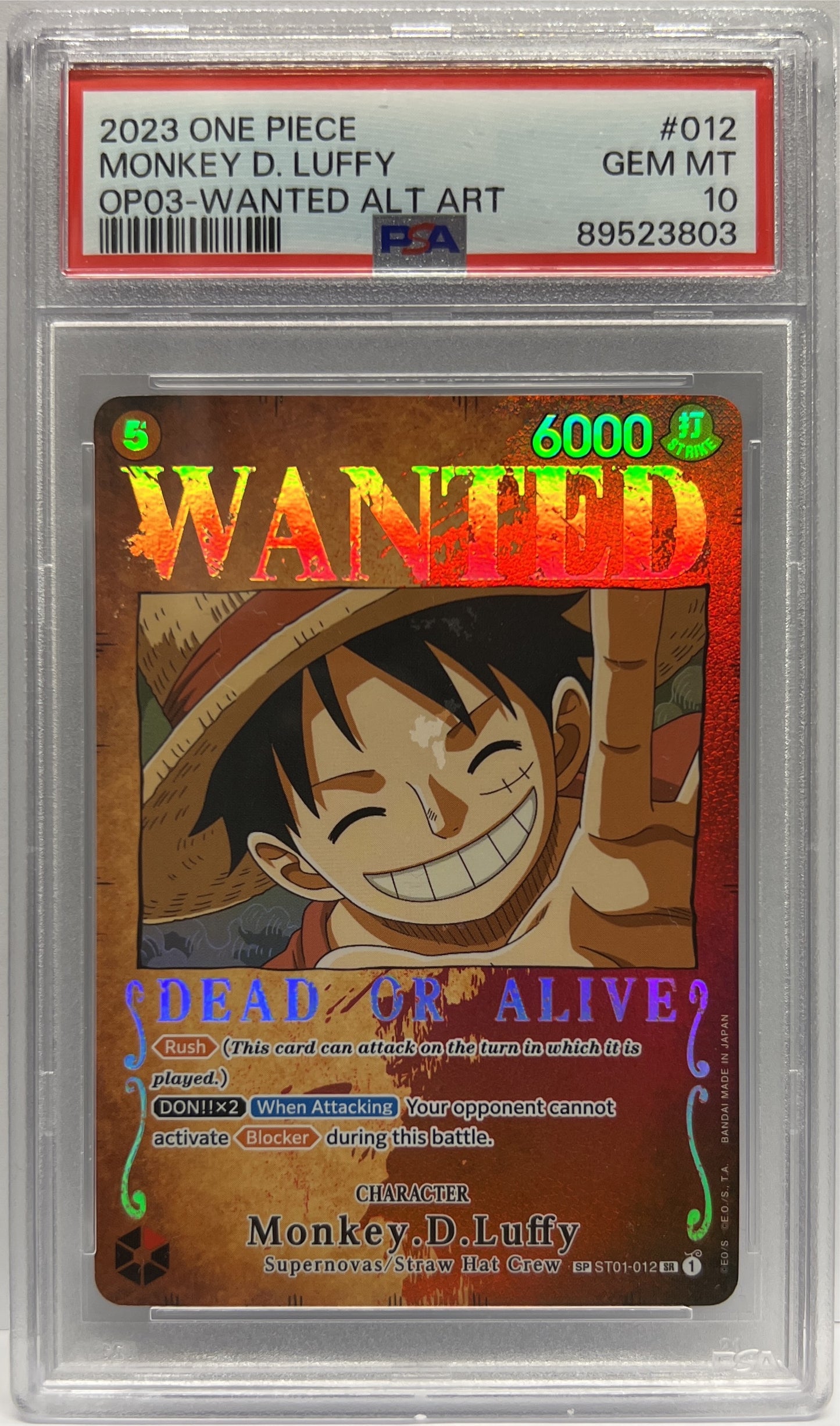 Monkey D Luffy Wanted Alternative Art SR ST01-012 One Piece OP03 2023 PSA 10