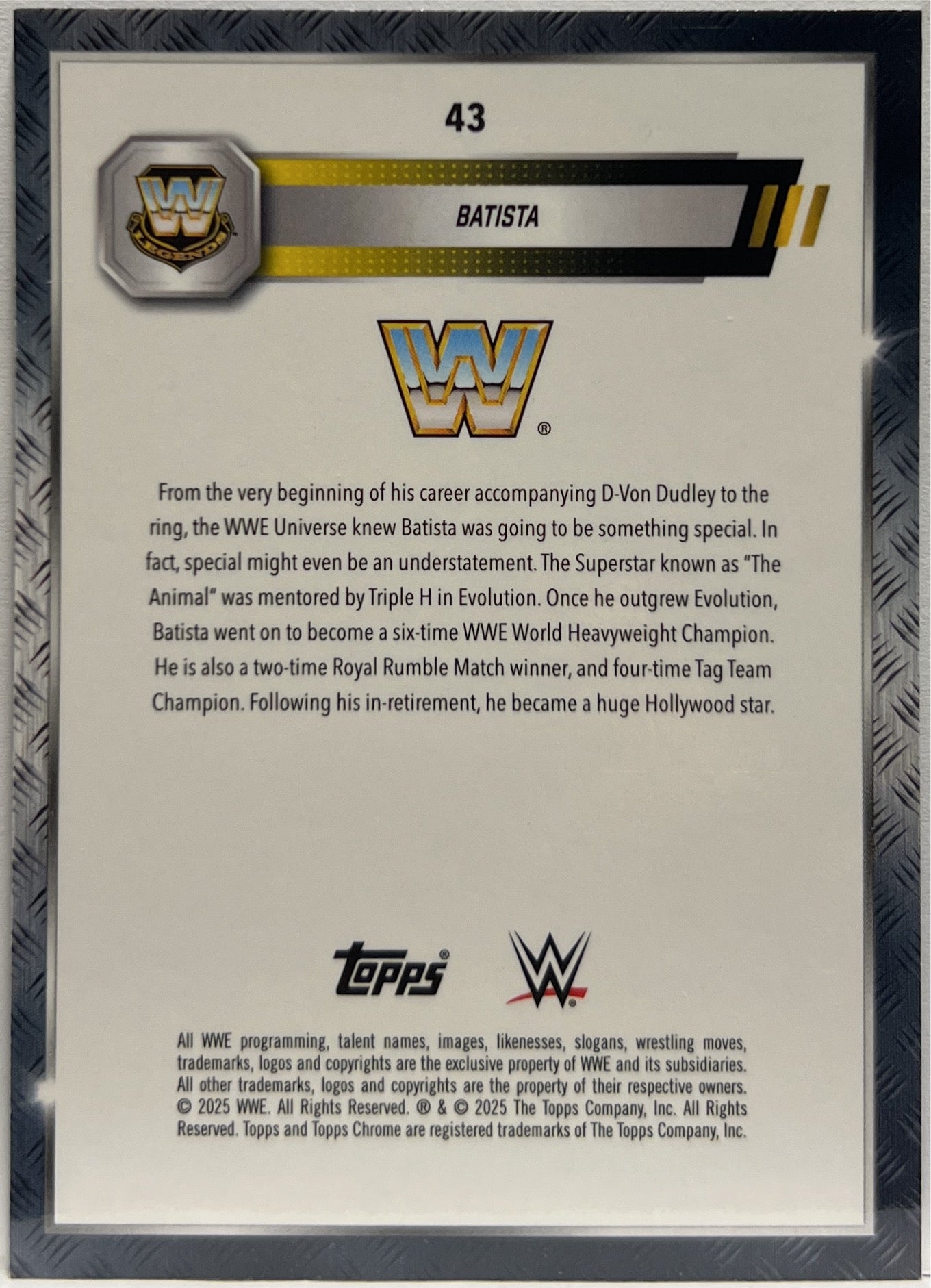 Batista 12/99 Blue Geometric Topps Chrome WWE 2025