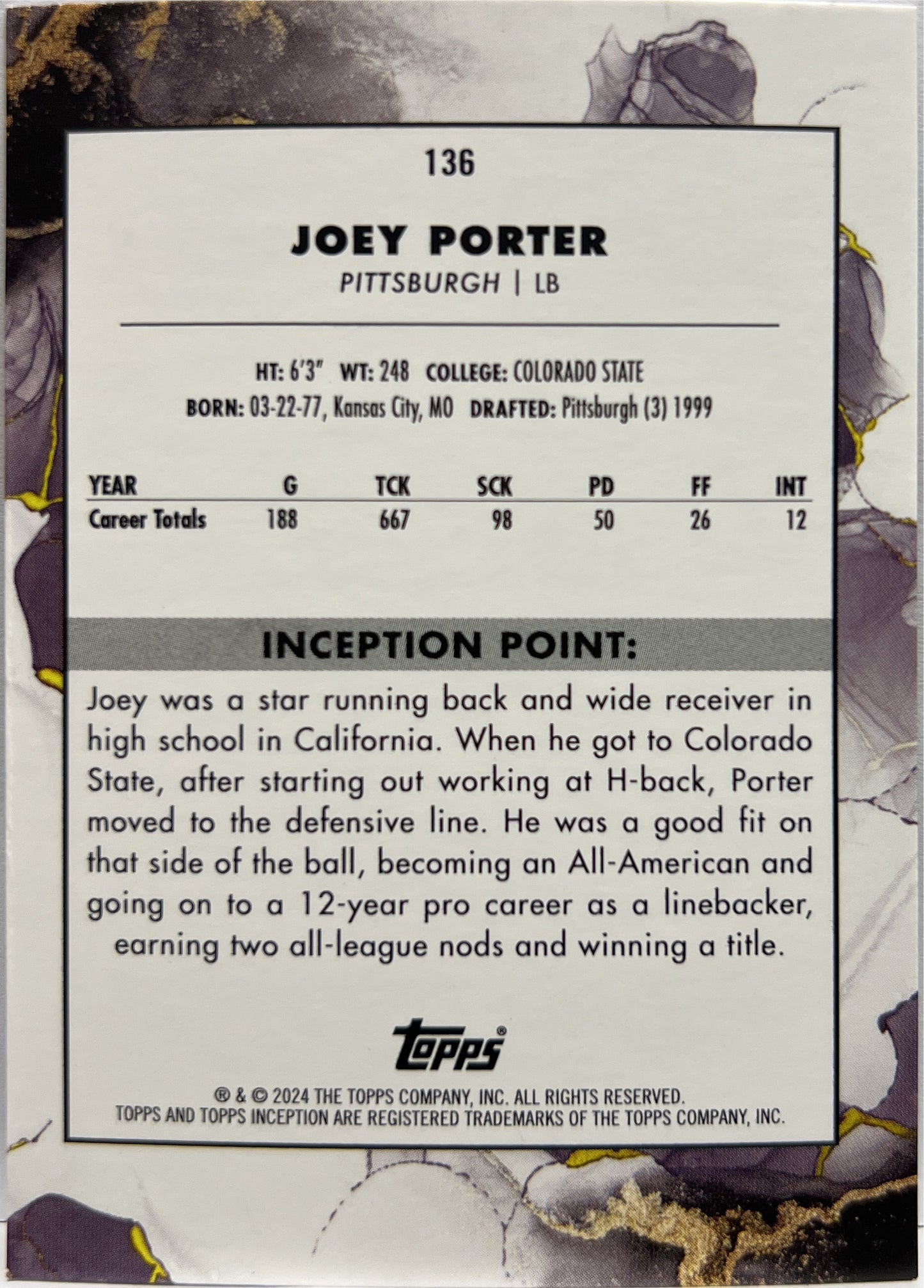 Joey Porter 78/125 Purple Topps Inception Football NFL 2024