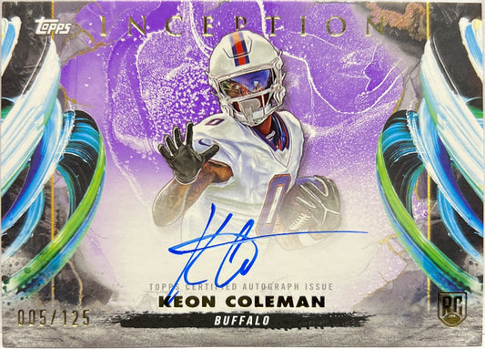 Keon Coleman 5/125 Rookie Autograph On Card  Purple Topps Inception Football NFL 2024