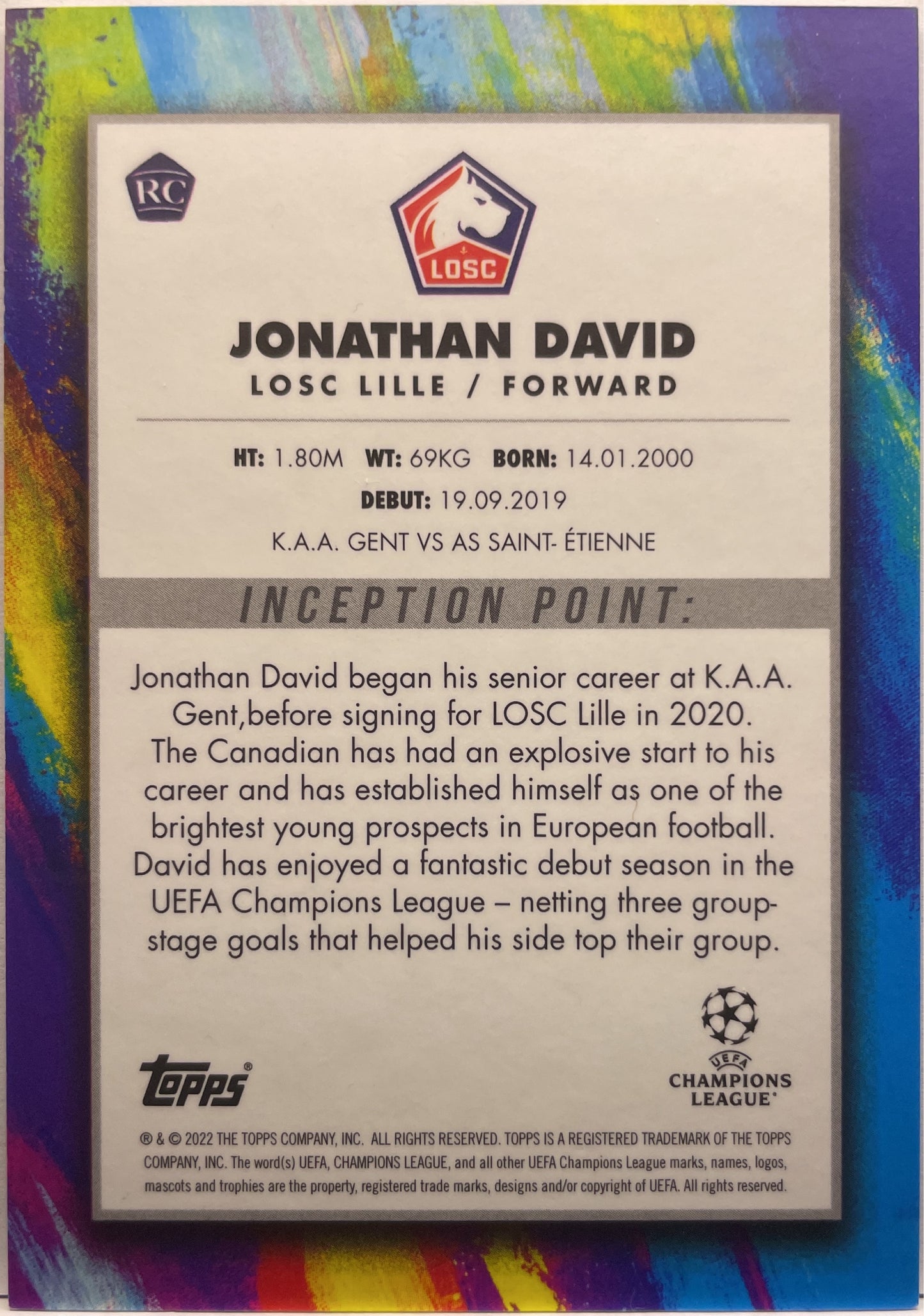 Jonathan David Rookie Star Quality Topps Inception 2021/22