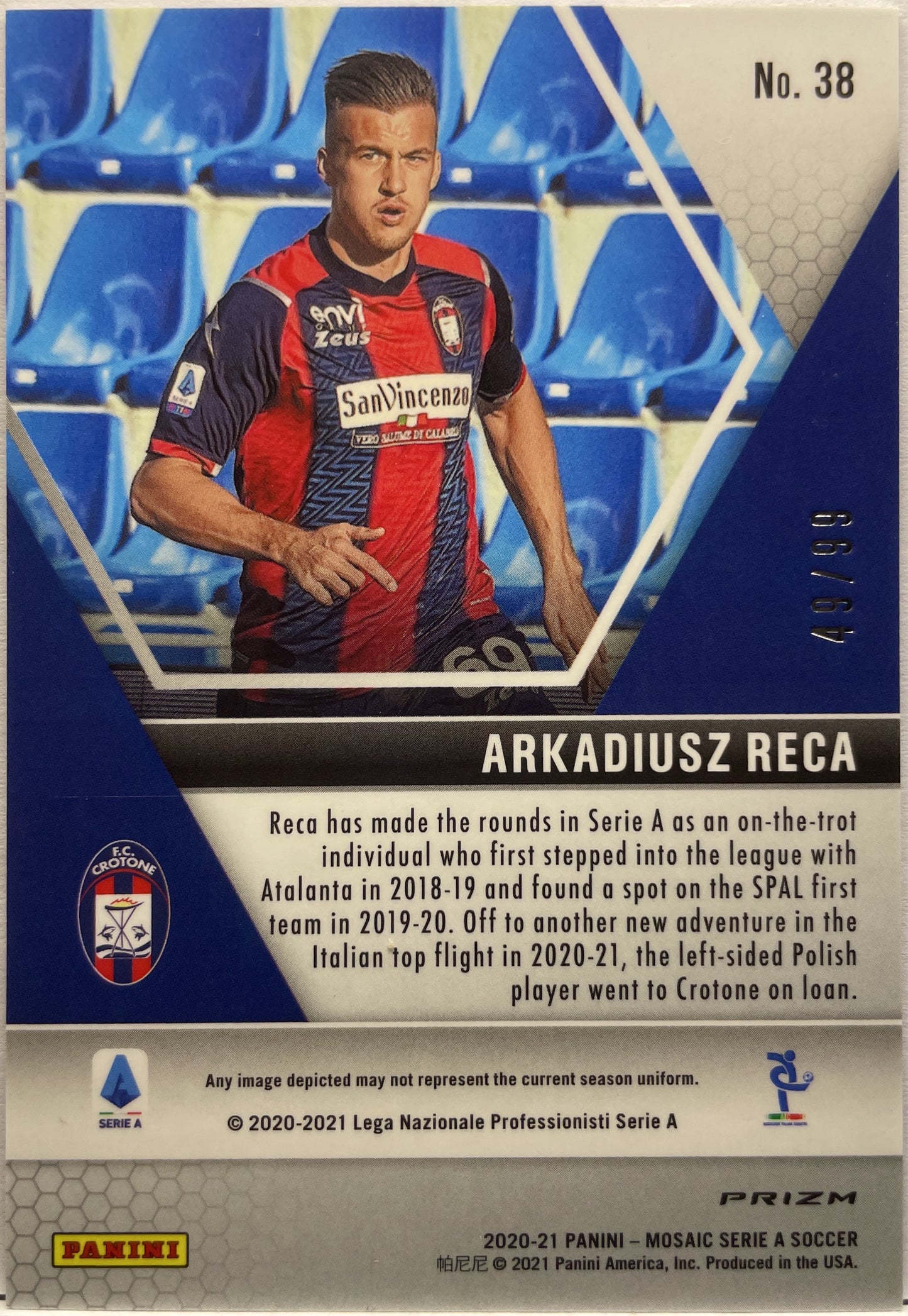 Arkadiusz Reca 49/99 Blue Mosaic Serie A 2020/21