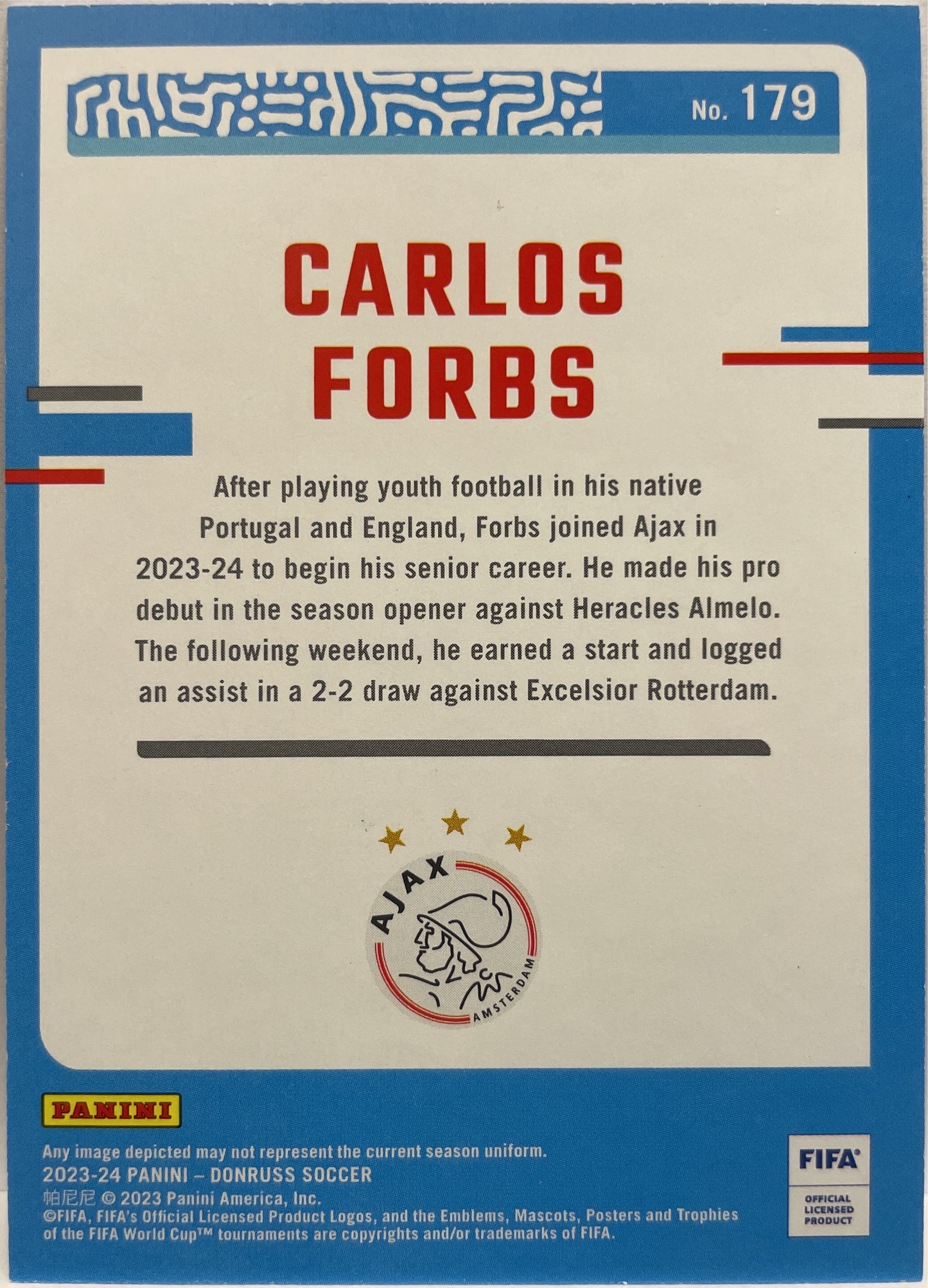 Carlos Forbs 4/5 Rated Rookie Green Donruss Fifa 2023/24