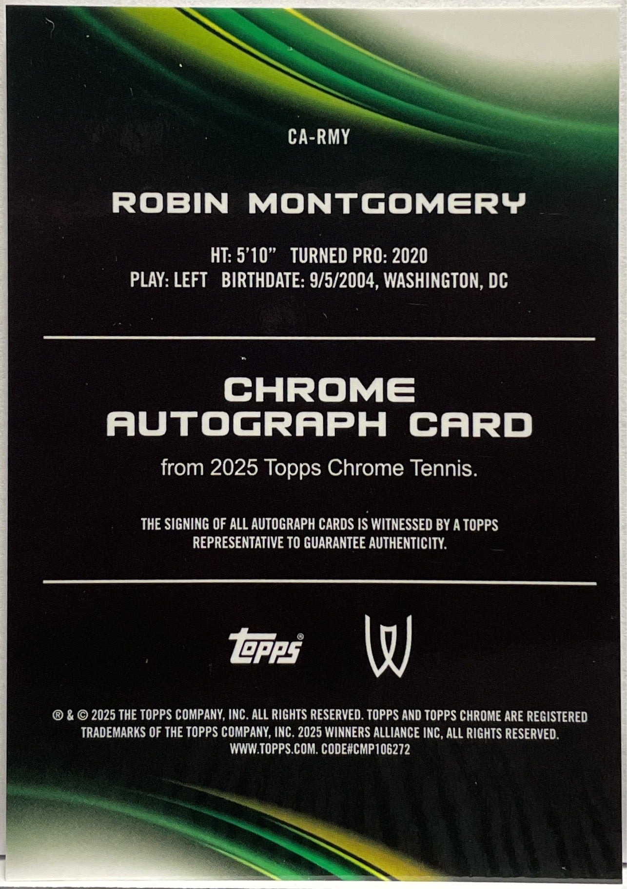Robin Montgomery Autograph Topps Chrome Tennis 2025