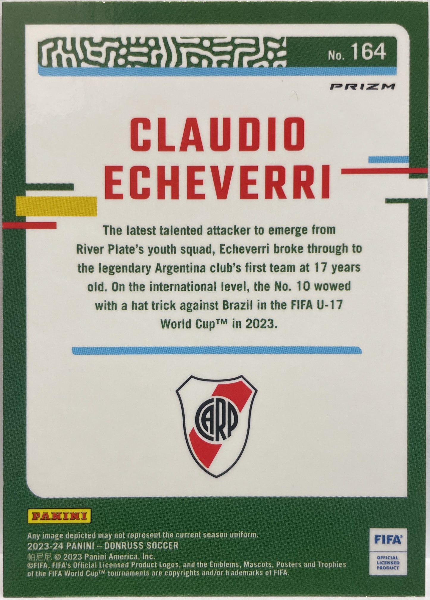 Claudio Echeverri Rookie Silver Holo Optic Donruss Fifa 2023/24