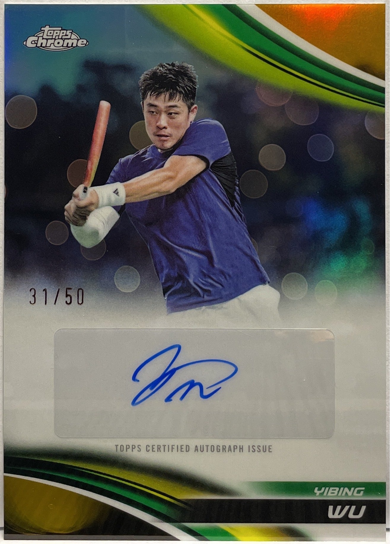 Yibing Wu 31/50 Autograph Gold Refractor Topps Chrome Tennis 2025