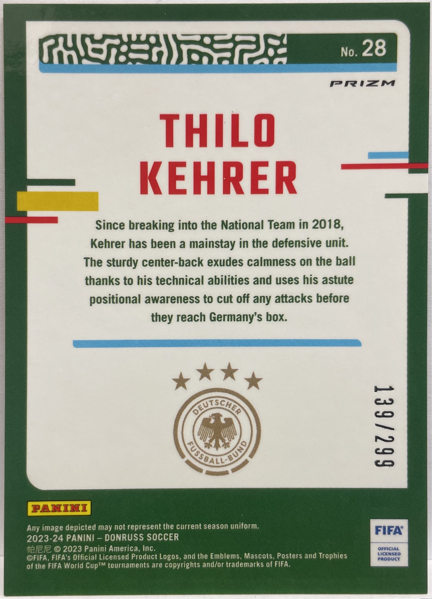 Thilo Kehrer 139/299 Red Optic Donruss Fifa 2023/24