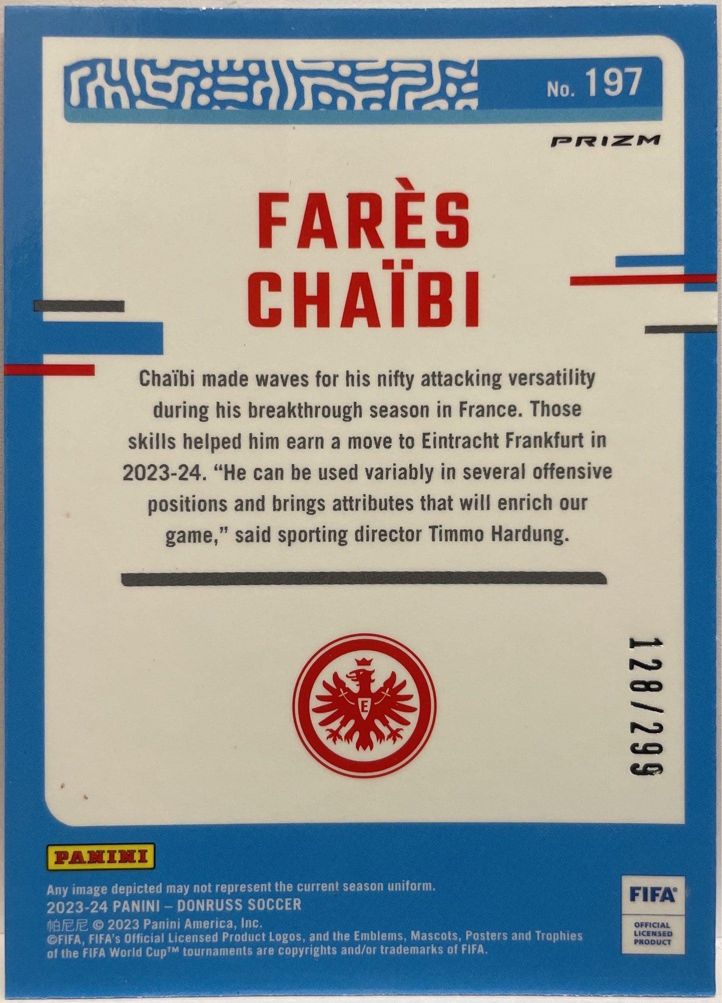 Fares Chaibi 128/299 Rated Rookie Red Optic Donruss Fifa 2023/24