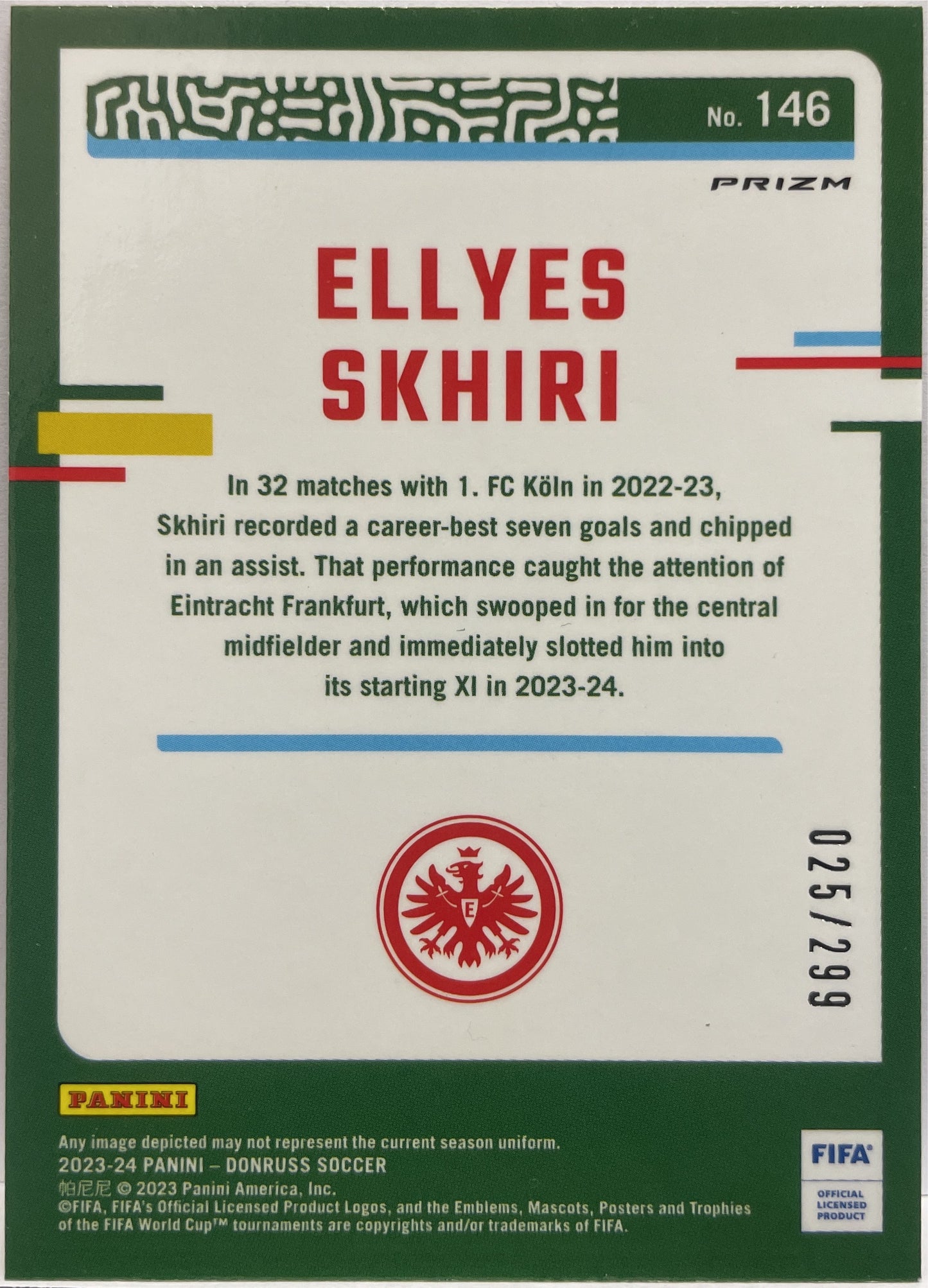 Ellyes Skhiri 25/299 Red Optic Donruss Fifa 2023/24