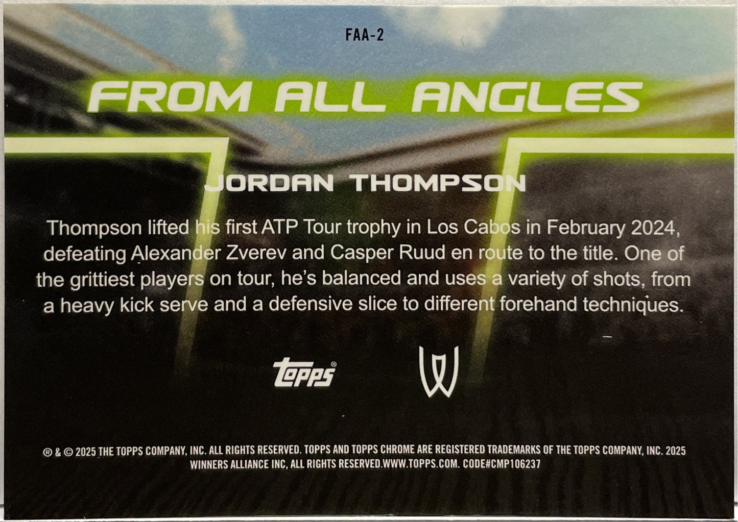 Jordan Thompson 3/50 From All Angles Gold Topps Chrome Tennis 2025