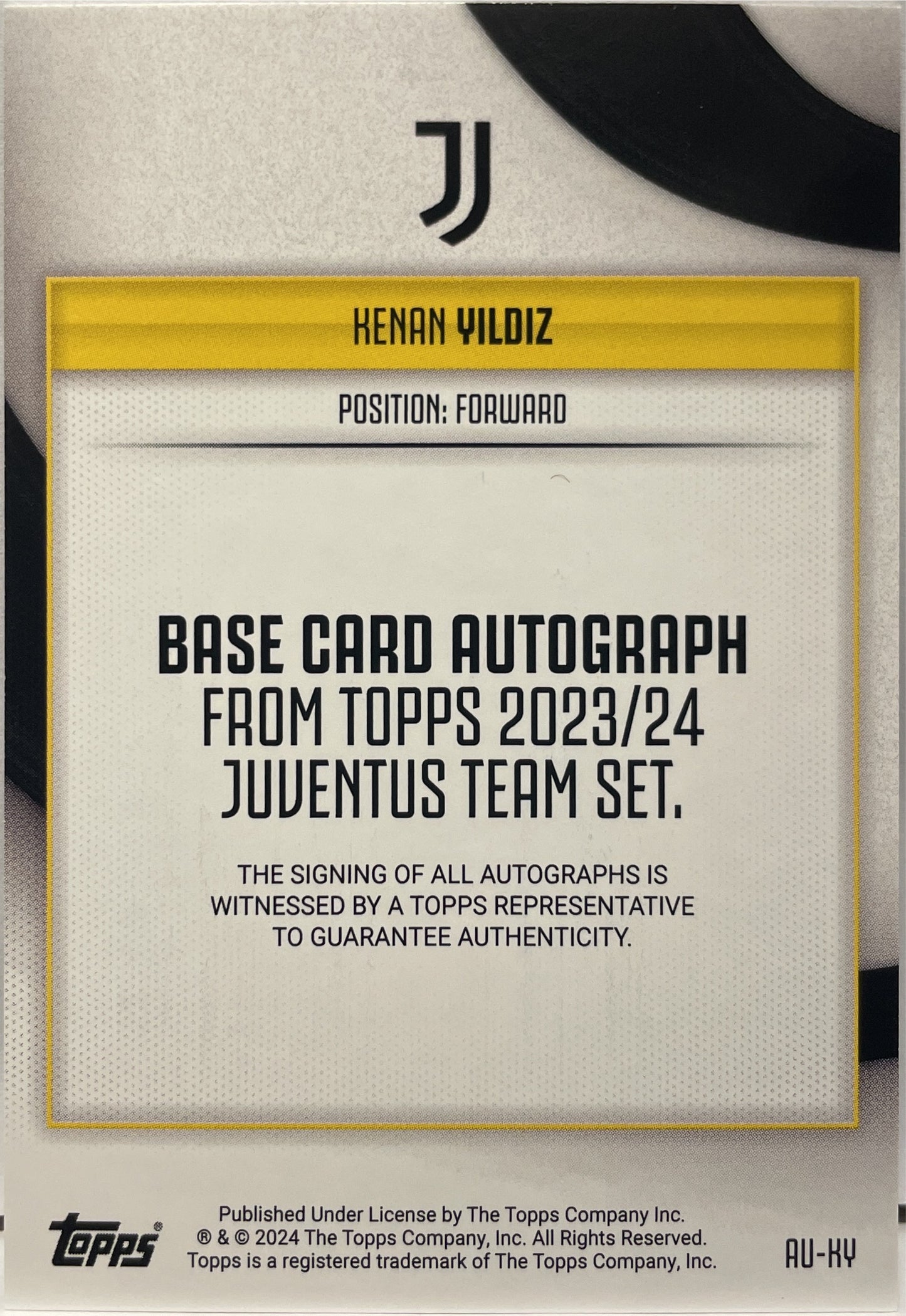 Kenan Yildiz 39/99 Rookie Autograph Topps Juventus Team Set 2023/24