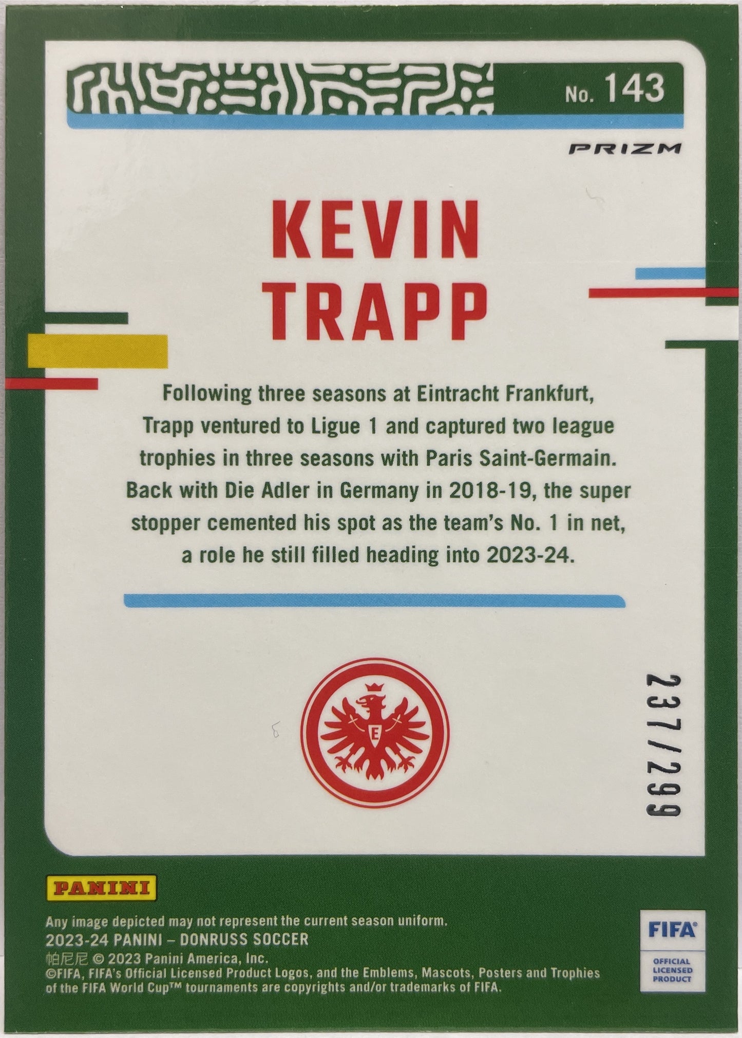 Kevin Trapp 237/299 Red Optic Donruss Fifa 2023/24