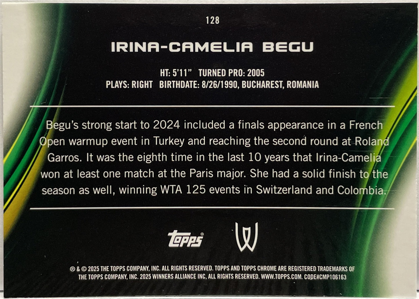 Irina Camelia Begu 26/99 Green Topps Chrome Tennis 2025