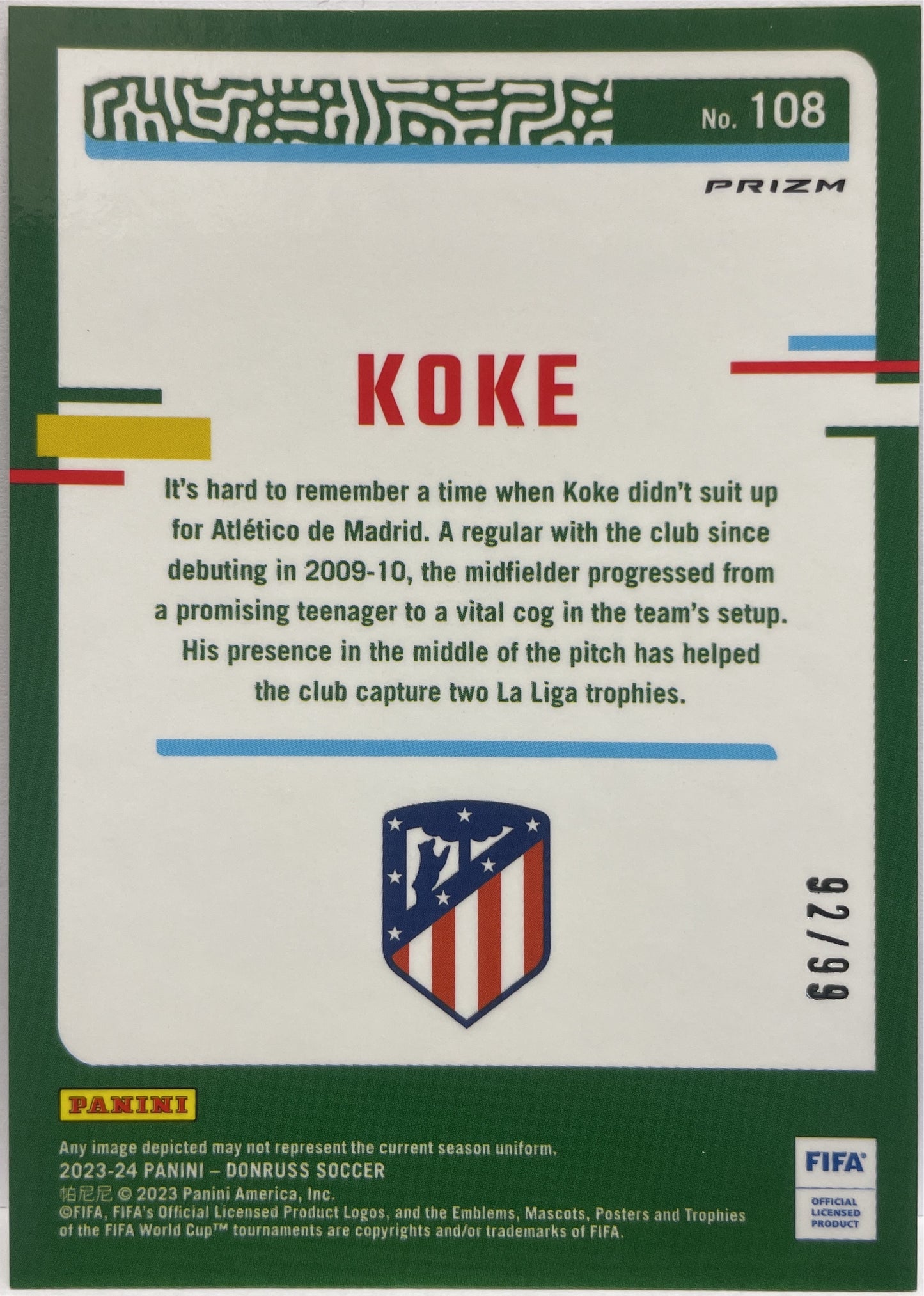 Koke 92/99 Blue Optic Donruss Fifa 2023/24