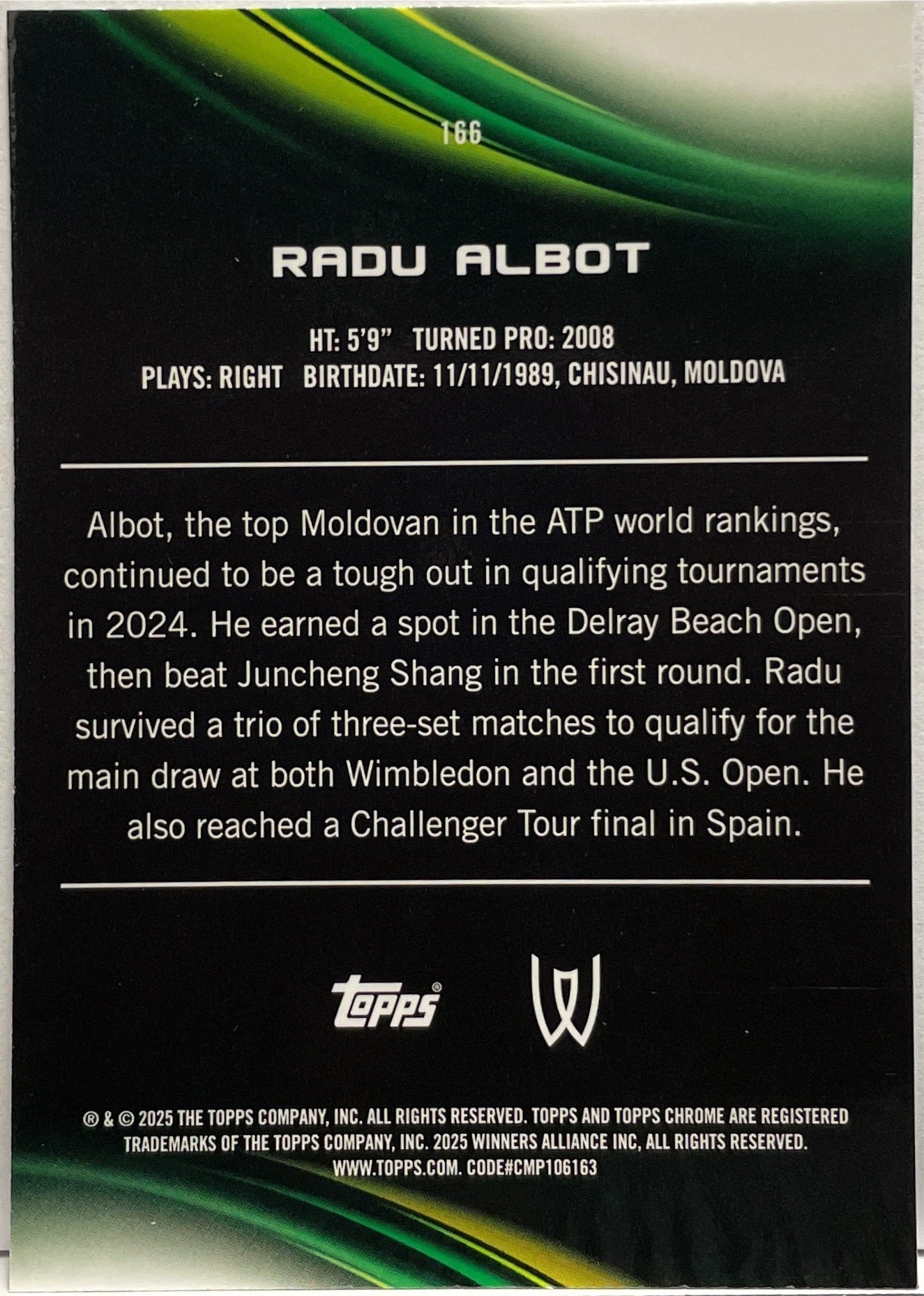 Radu Albot 60/99 Green 1ST Topps Chrome Tennis 2025