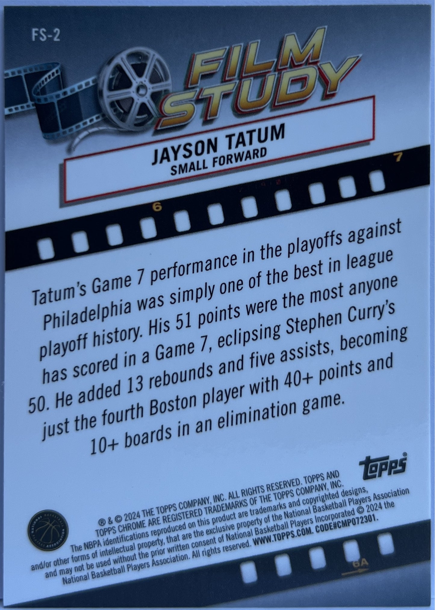 Jayson Tatum Film Study Topps Chrome Basketball NBA 2023/24