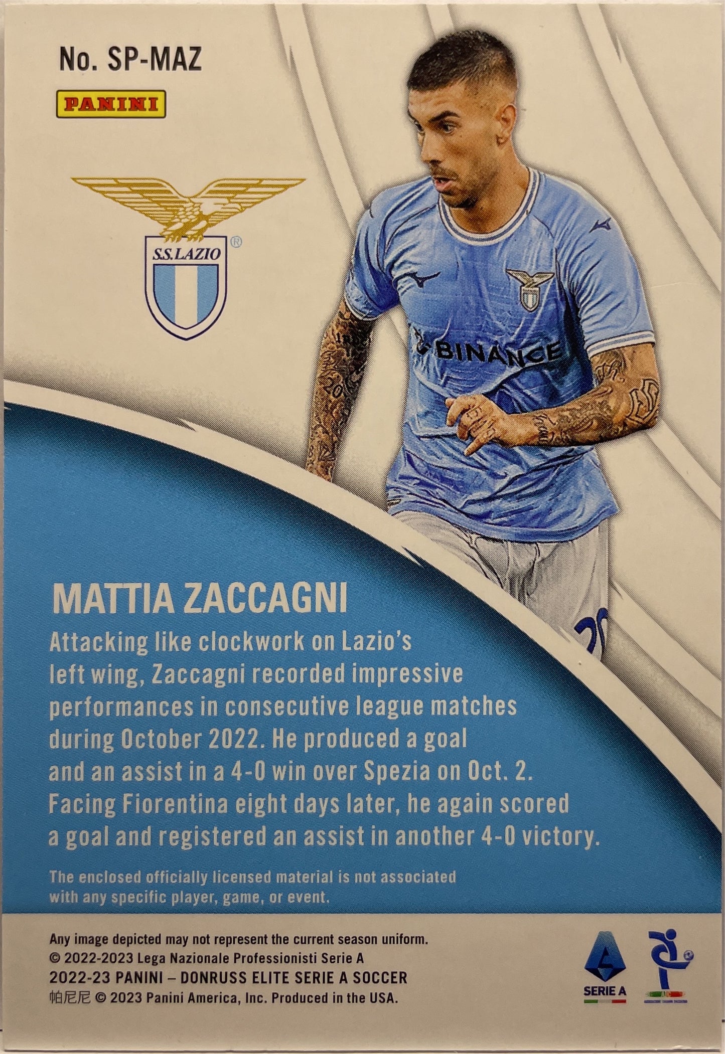 Mattia Zaccagni 45/49 Patch Donruss Elite Serie A 2022/23