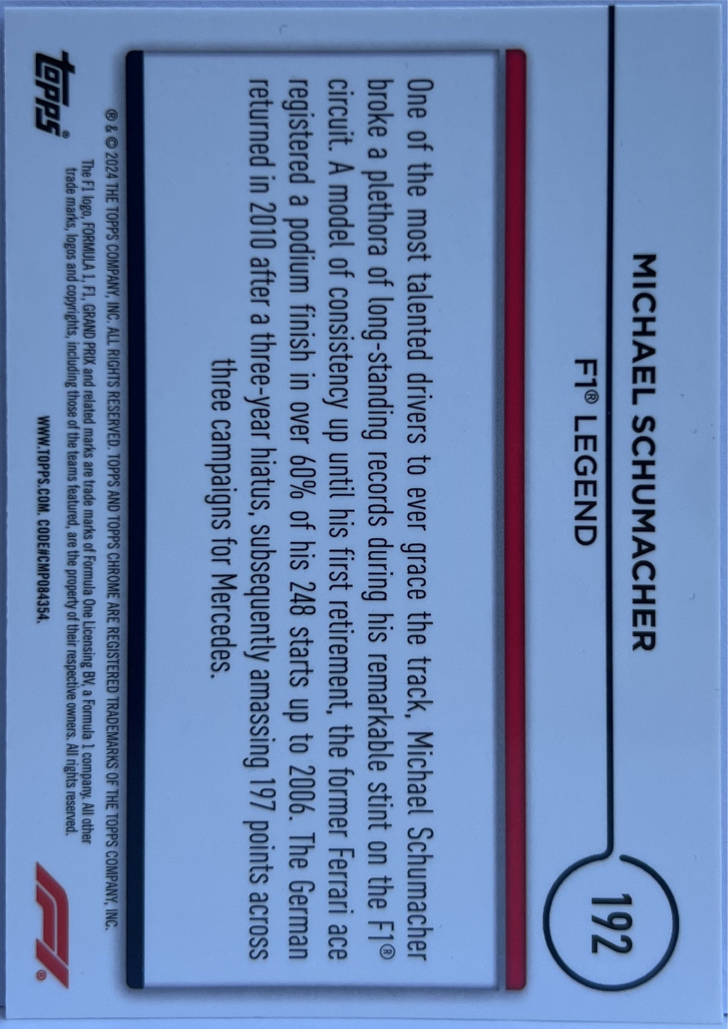Michael Schumacher Legends Topps Chrome F1 2024
