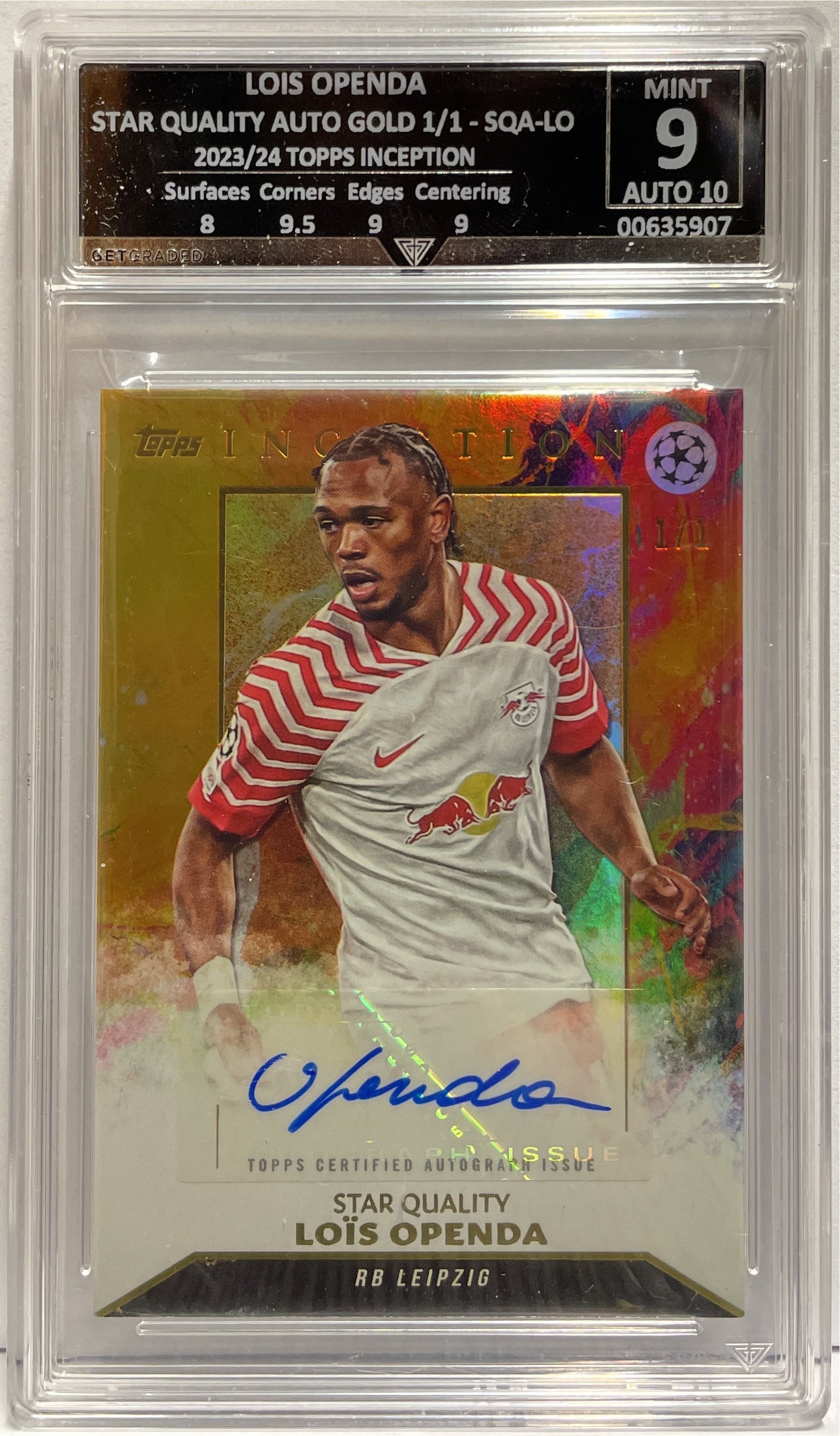 Lois Openda 1/1 Autograph Star Quality Gold Topps Inception 2023/24 Getgraded 9