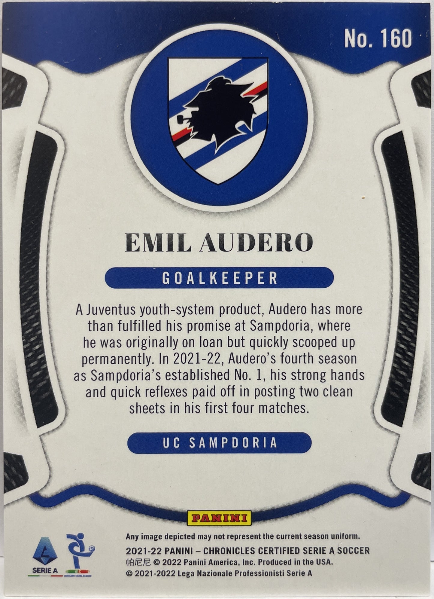 Emil Audero 10/10 Certified Gold Chronicles Serie A 2021/22