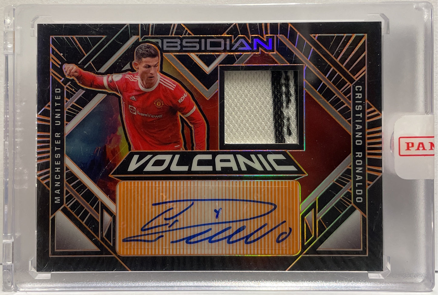 Cristiano Ronaldo 1/10 Patch Worn Autograph Volcanic Electric Etch Orange Panini Obsidian 2021/22