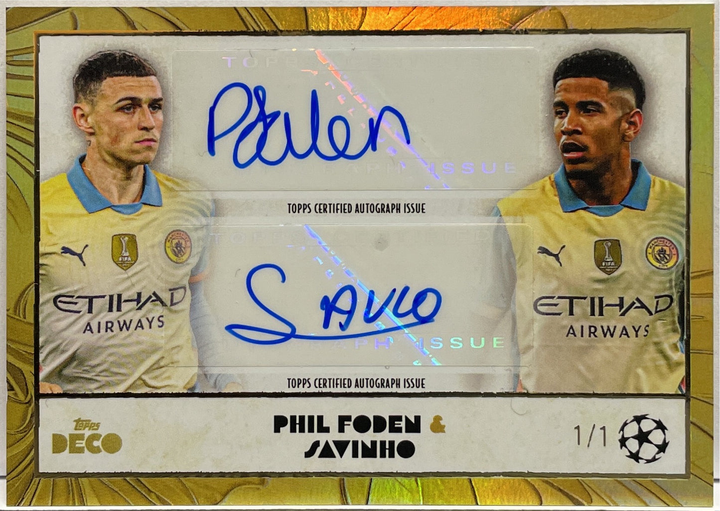 Phil Foden & Savinho 1/1 Dual Autograph One Of One Topps Deco 2024/25