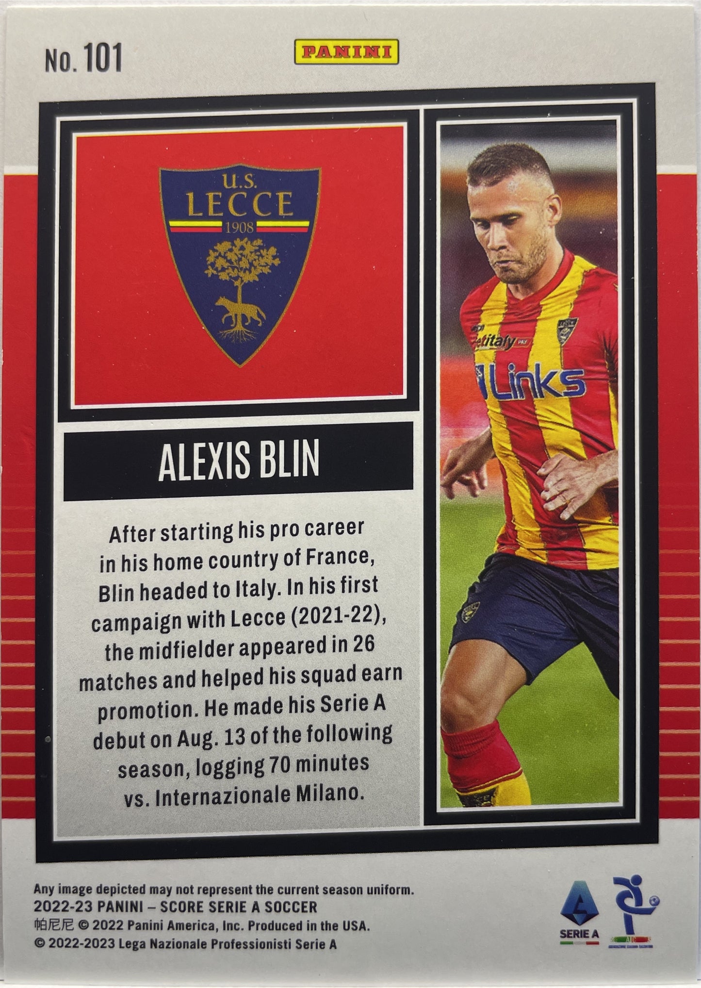 Alexis Blin 1/5 Rookie Green Laser Swirl Score Serie A 2022/23