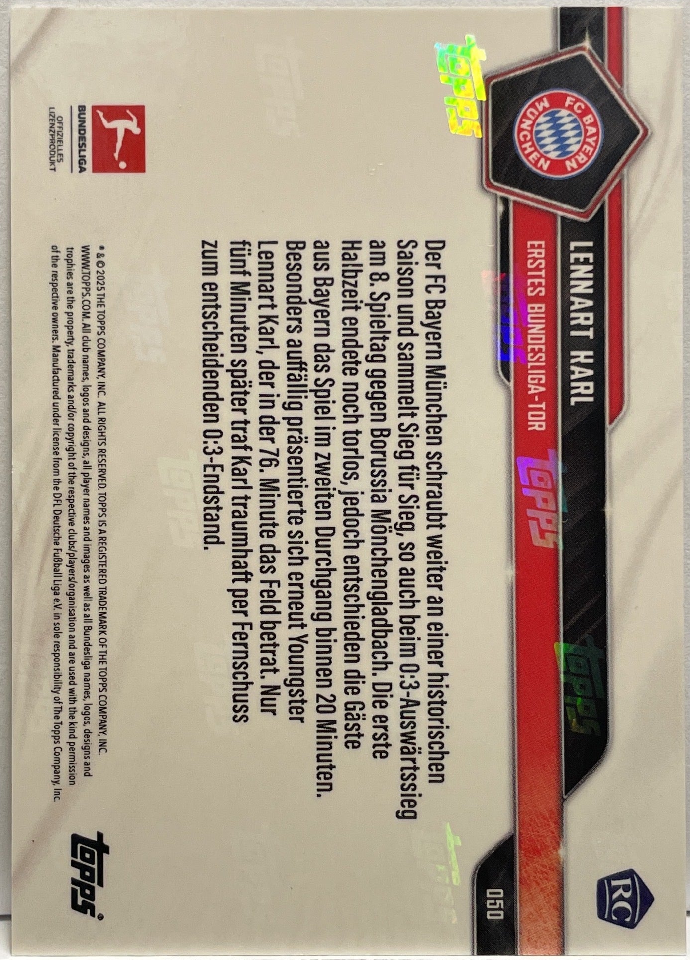 Lennart Karl 1/1 Rookie Foilfractor One Of One #50 Topps Now 2025
