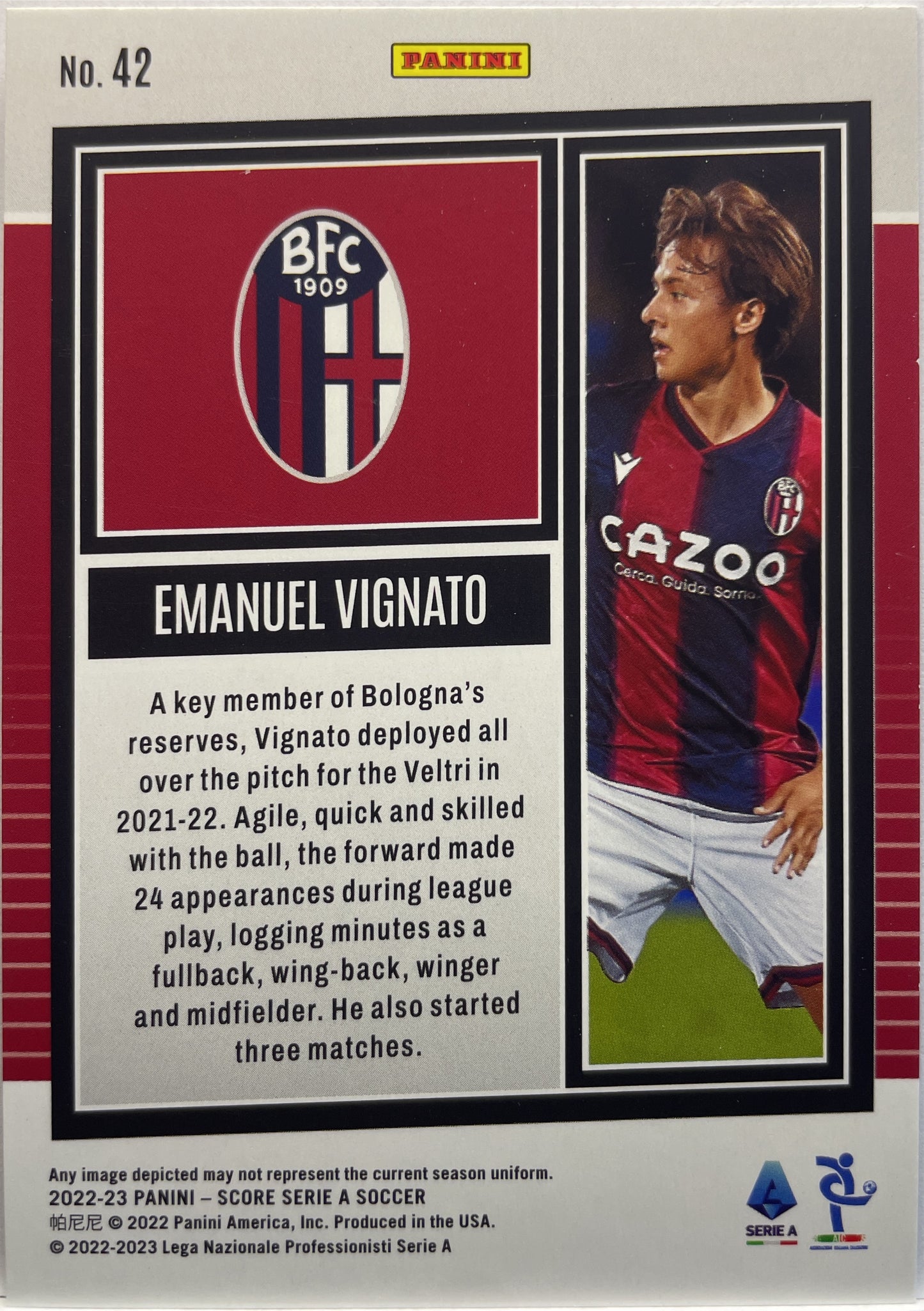 Emanuel Vignato 1/15 Purple Laser Score Serie A 2022/23